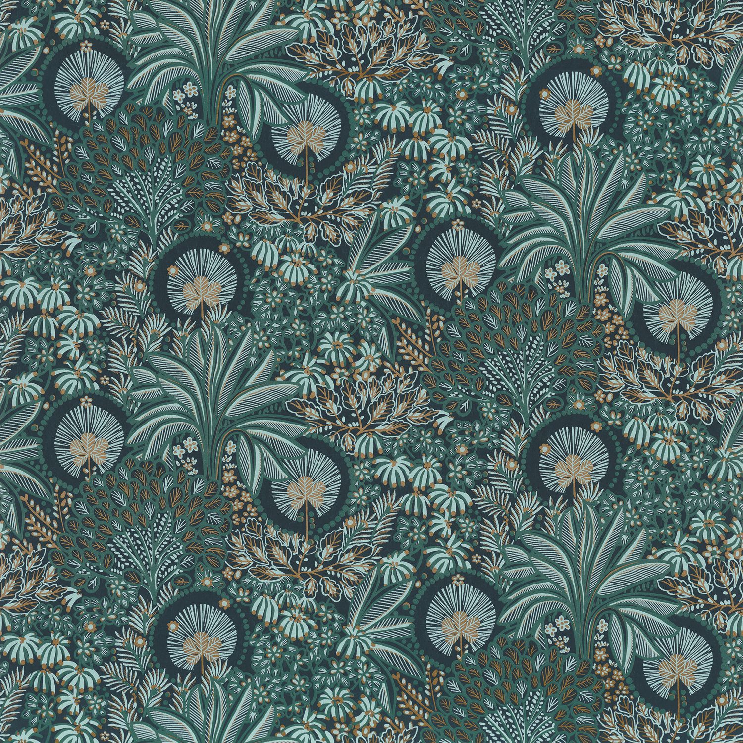 PERSEE Dark Turquoise Floral Pattern Wallpaper - TOPAZE
