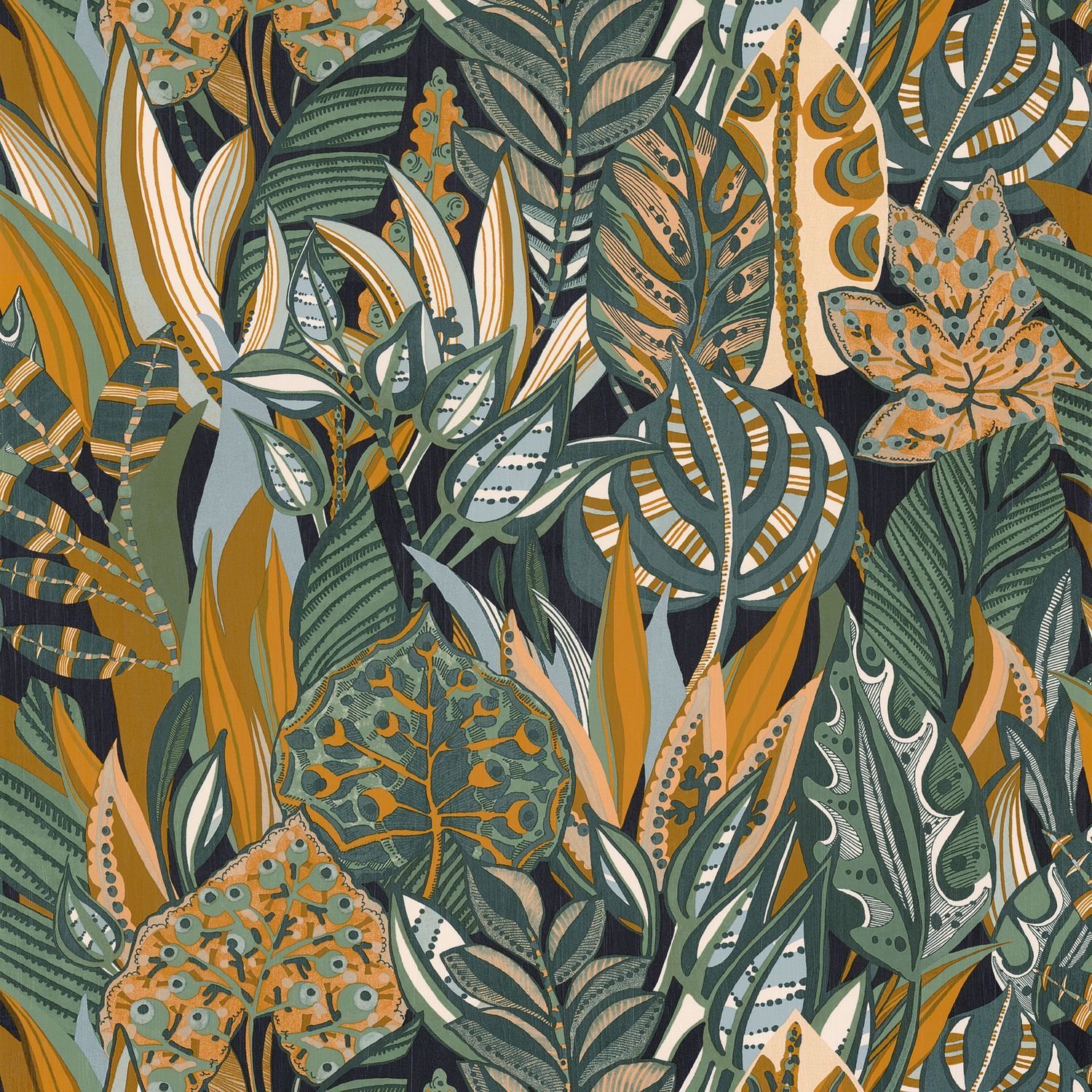DESIRADE Botanical Pattern Wallpaper - ENCRE/EMERALD Green with Yellow