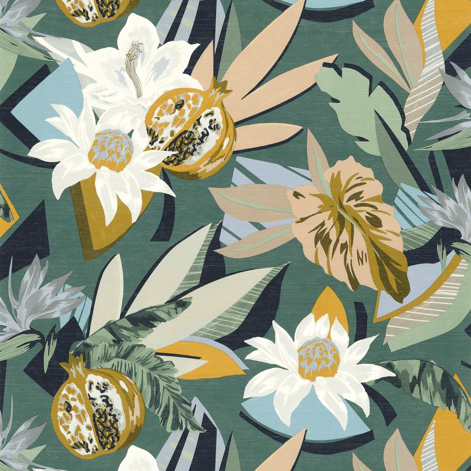 Strukturtapete mit Pflanzenmotiv SALVADOR - EMERAUDE/MOUTARDE smaragdgrün mit senfgelb