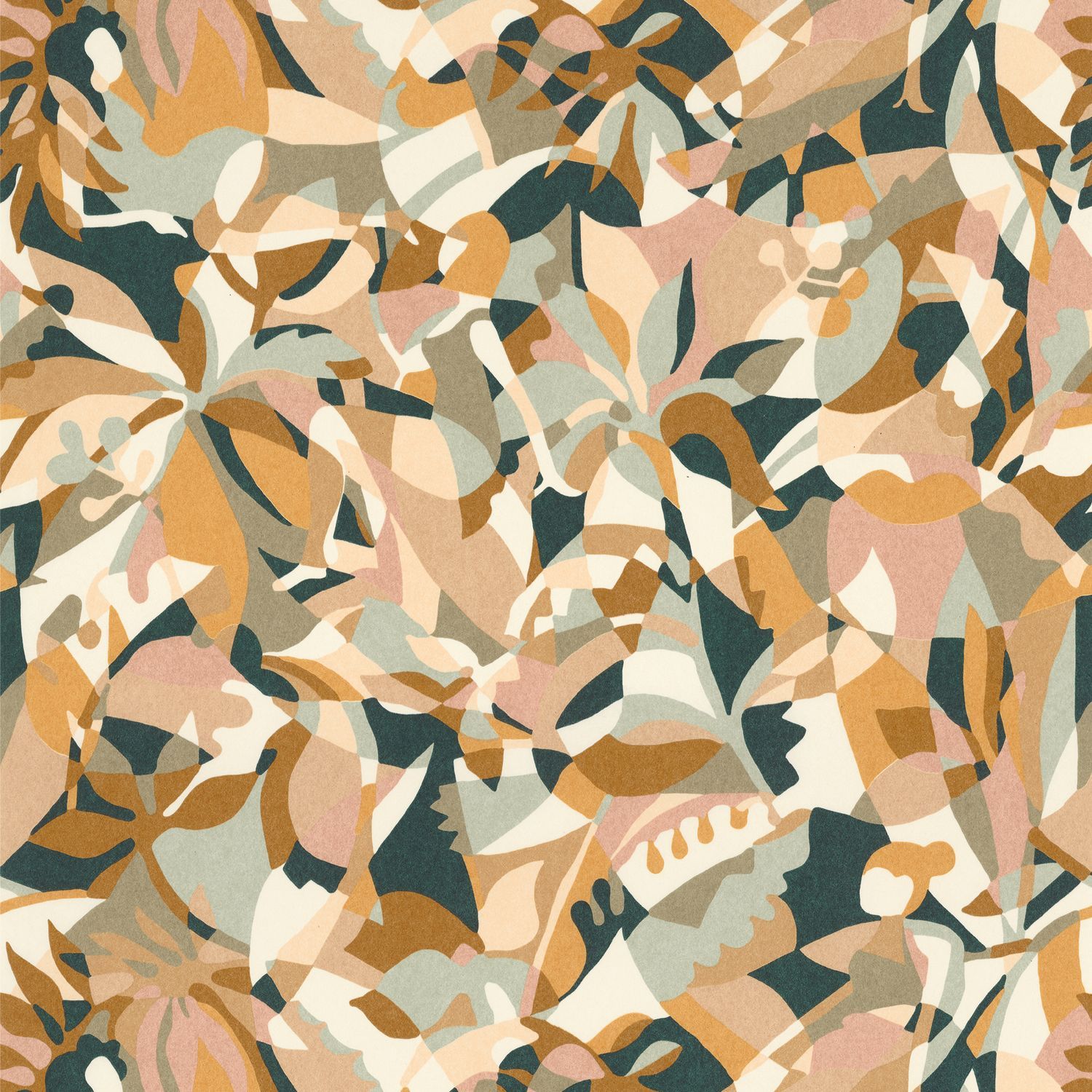 Abstract wallpaper with a botanical pattern PLONGEON - CÉLADON/AMBRE mint green with gold