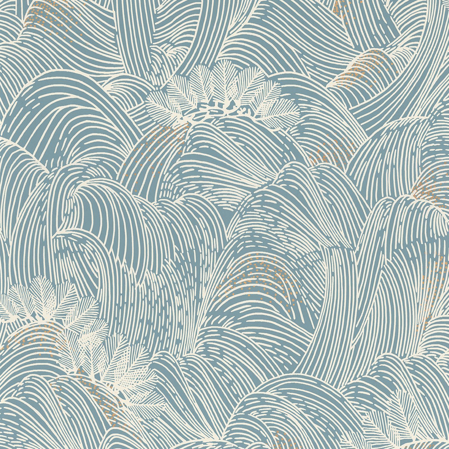 Structural wallpaper with an abstract wave pattern MARÉE HAUTE - BLEU PERSAN blue with white