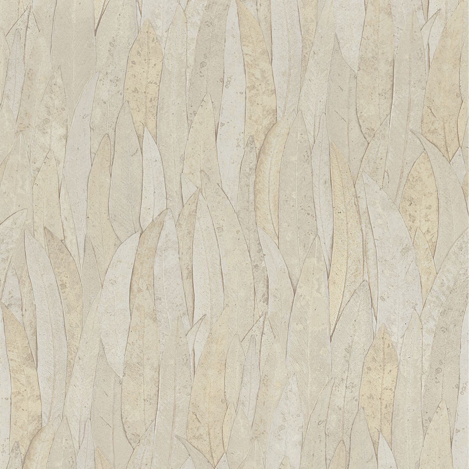 Structural wallpaper with a eucalyptus leaf plant motif NELUWA - SABLE sand