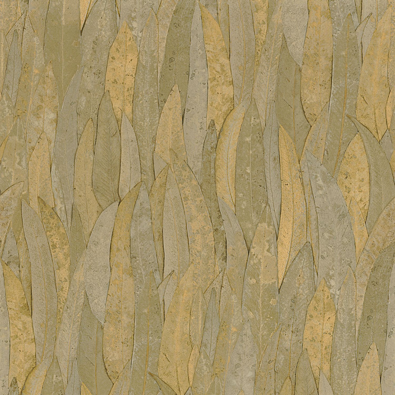 Structural wallpaper with a eucalyptus leaf plant motif NELUWA - KAKI CLAIR khaki