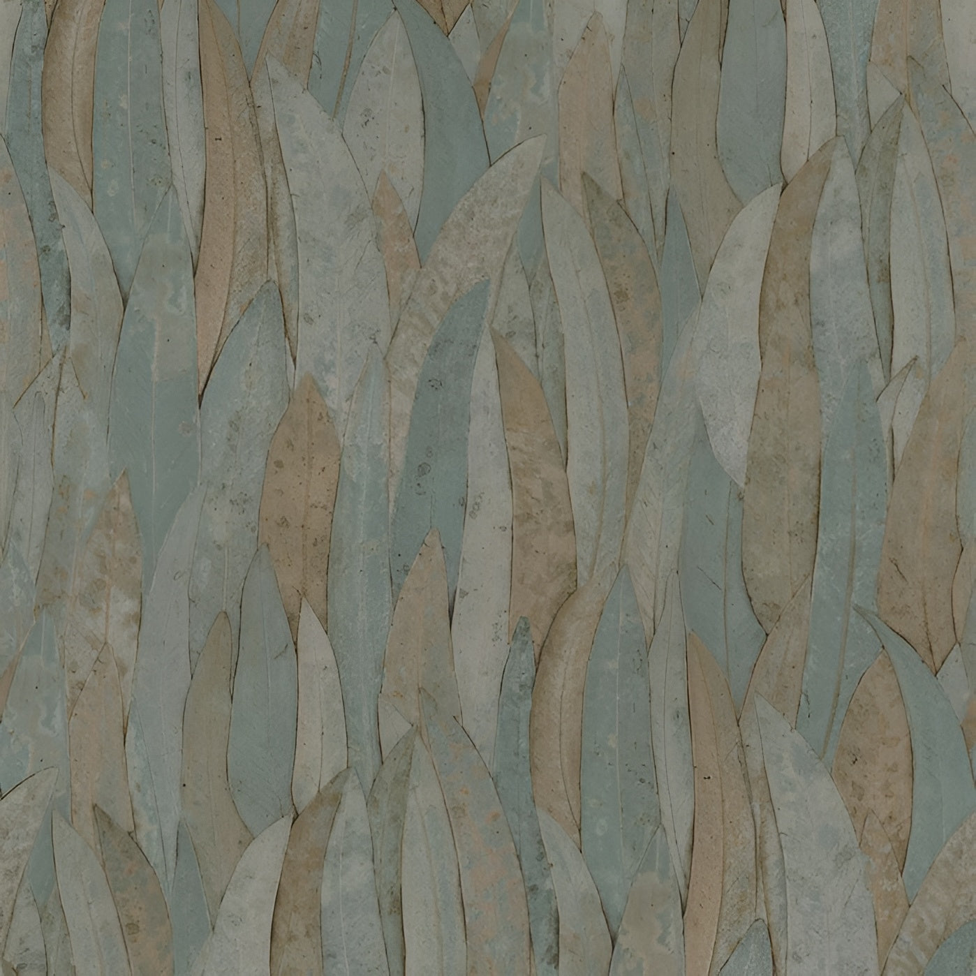 Structural wallpaper with a eucalyptus leaf plant motif NELUWA - VERT DE GRIS green-gray