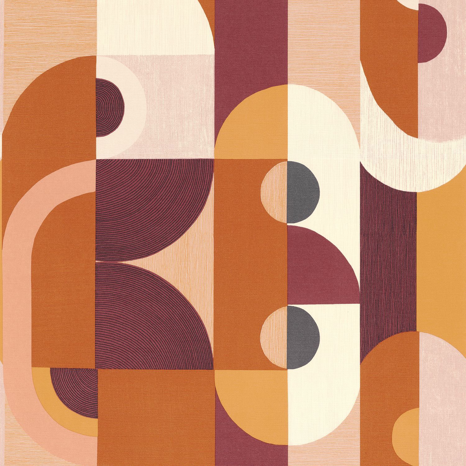 VASSILY Orange Geometric Patterned Textured Wallpaper with Burgundy