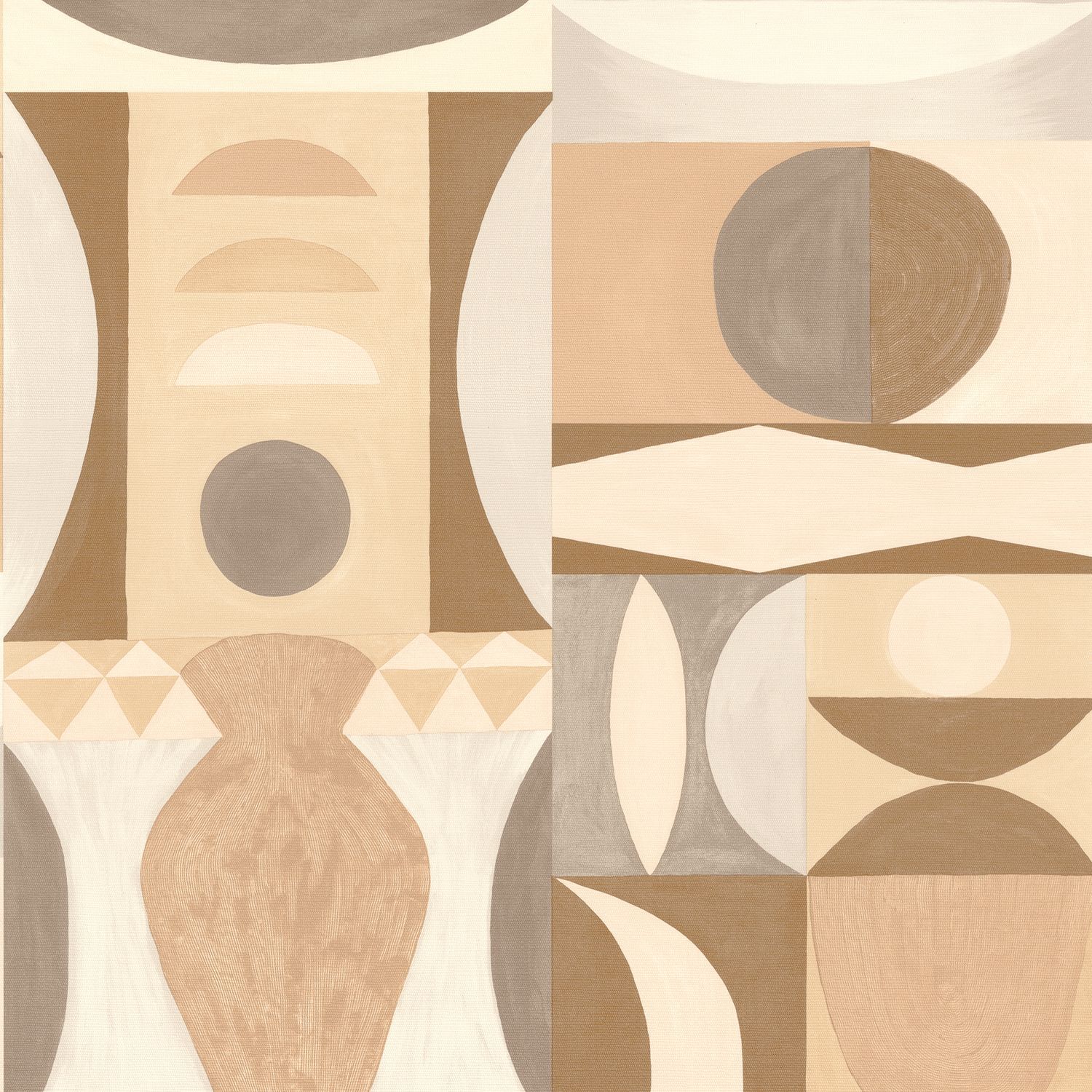 Abstract wallpaper with a geometric motif AUGUSTE - LATTE coffee brown