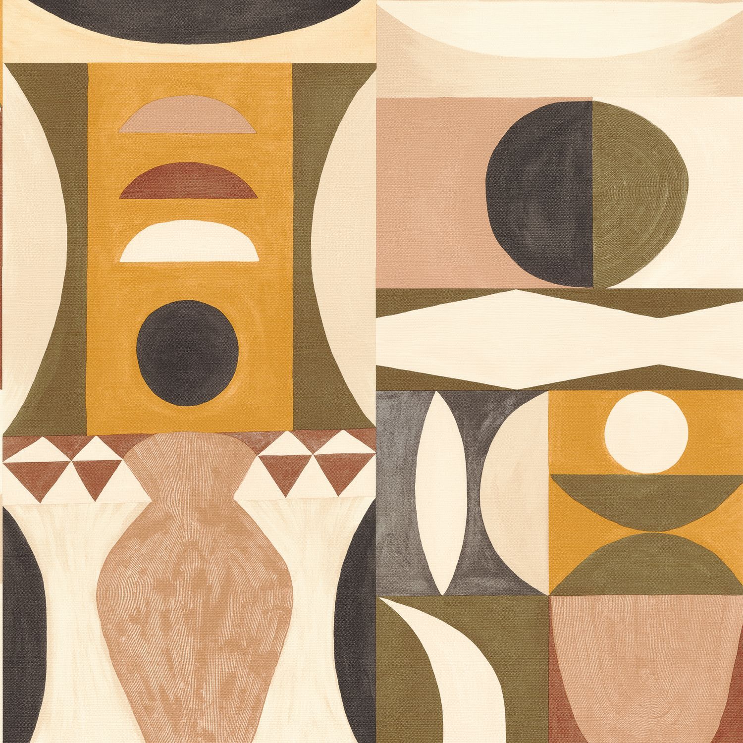Abstrakte Tapete mit geometrischem Muster AUGUSTE - KAKI/NUDE khaki mit orange
