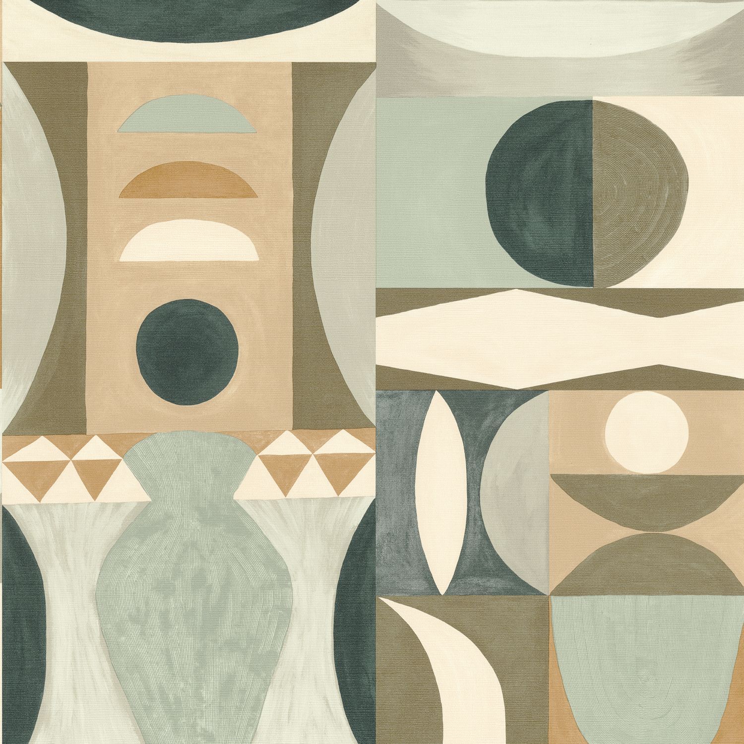 Abstrakte Tapete mit geometrischem Muster AUGUSTE - CYPRES grün mit beige