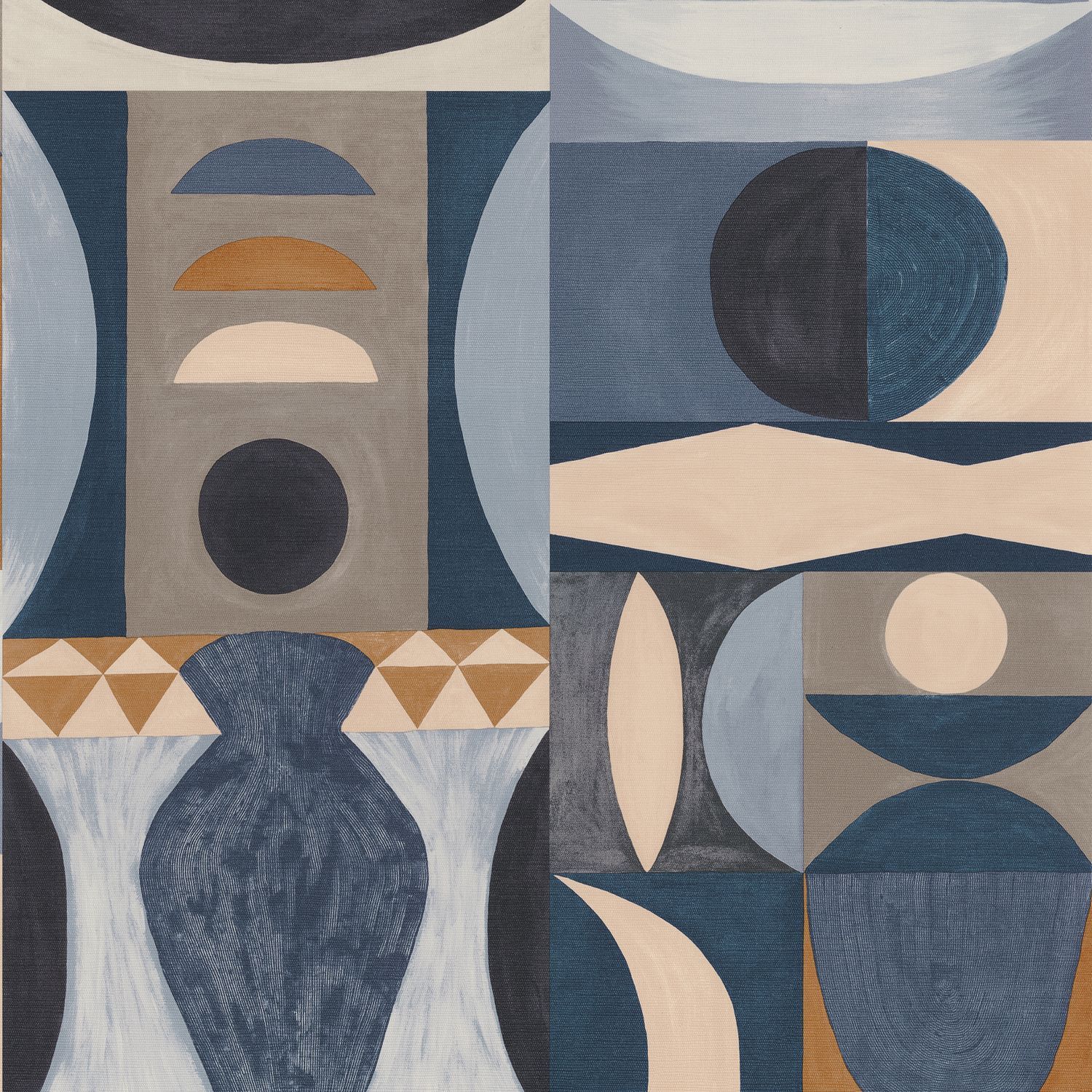 Abstract wallpaper with a geometric motif AUGUSTE - MARINE navy blue with beige