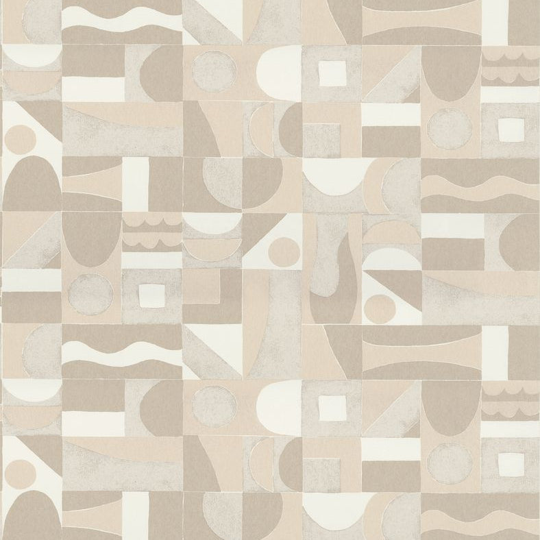 Structural wallpaper with geometric pattern GOURNA - TRAVERTINE/PEARL muted beige