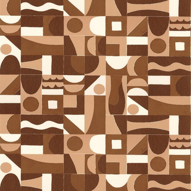 Structural wallpaper with geometric pattern GOURNA - TERRACOTTA/CUIVRE terracotta with bronze