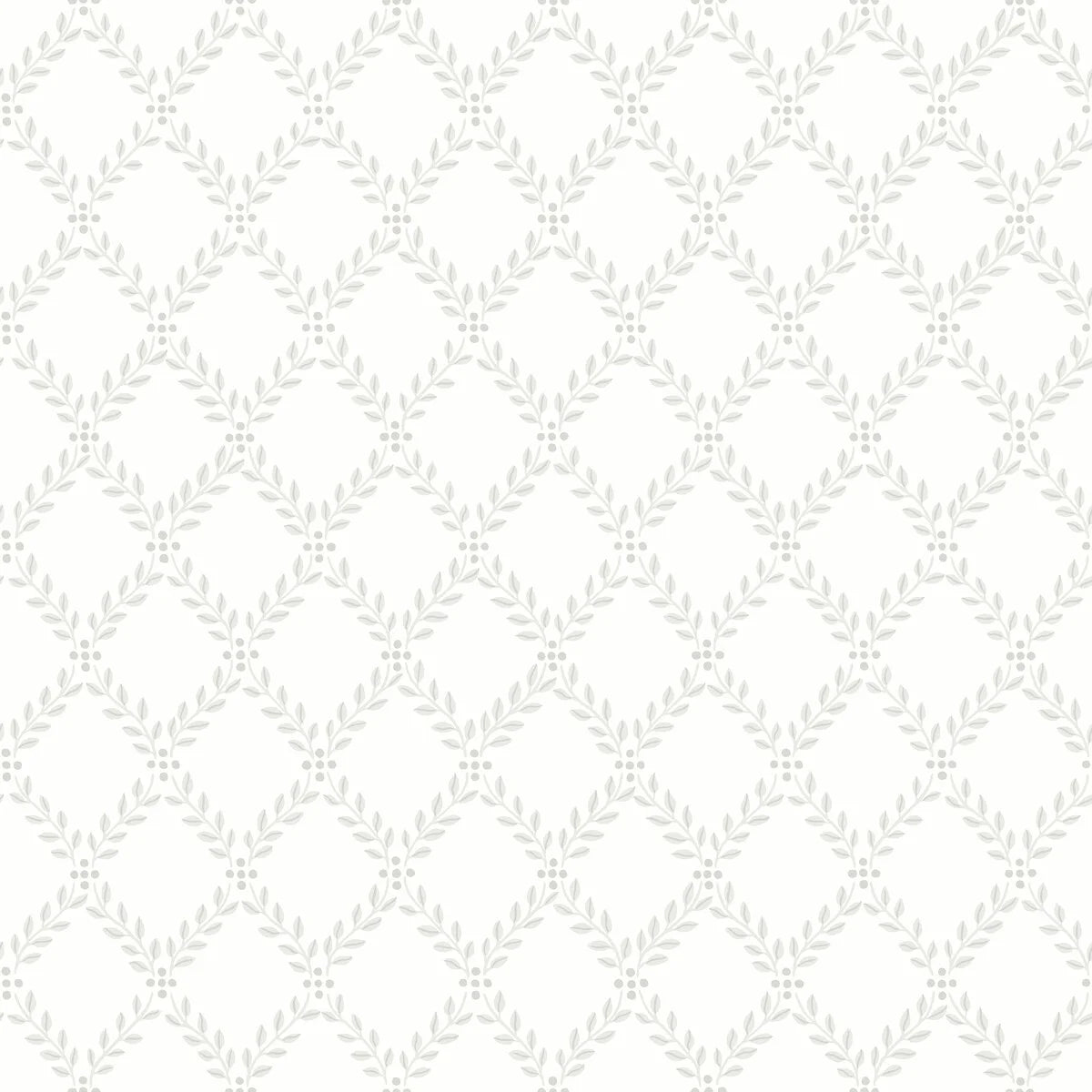 Wallpaper with a geometric plant pattern of TRELLIS LEAVES in white and gray