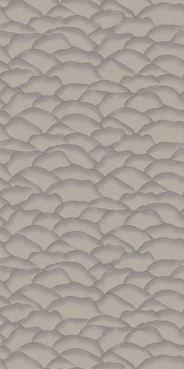 Textured wallpaper resembling fabric with an abstract wave pattern ONDULA gray