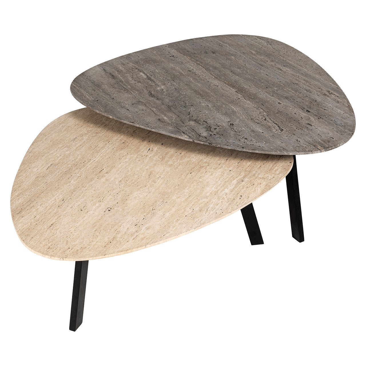 Set von Couchtischen SPENCER Marmor und Travertin