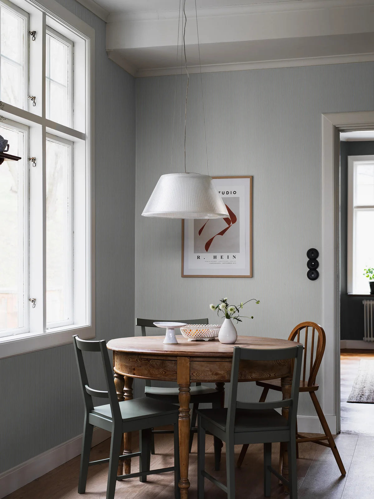 Structural wallpaper imitating striped linen POLKA STRIPE blue with beige