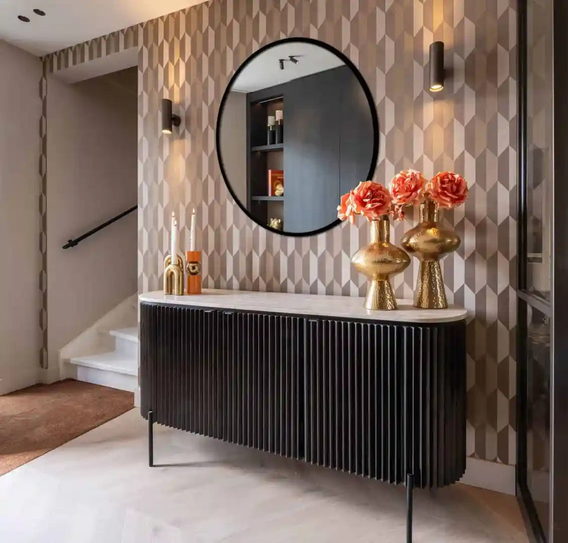 Kommode HAMPTON schwarz mit Travertinplatte