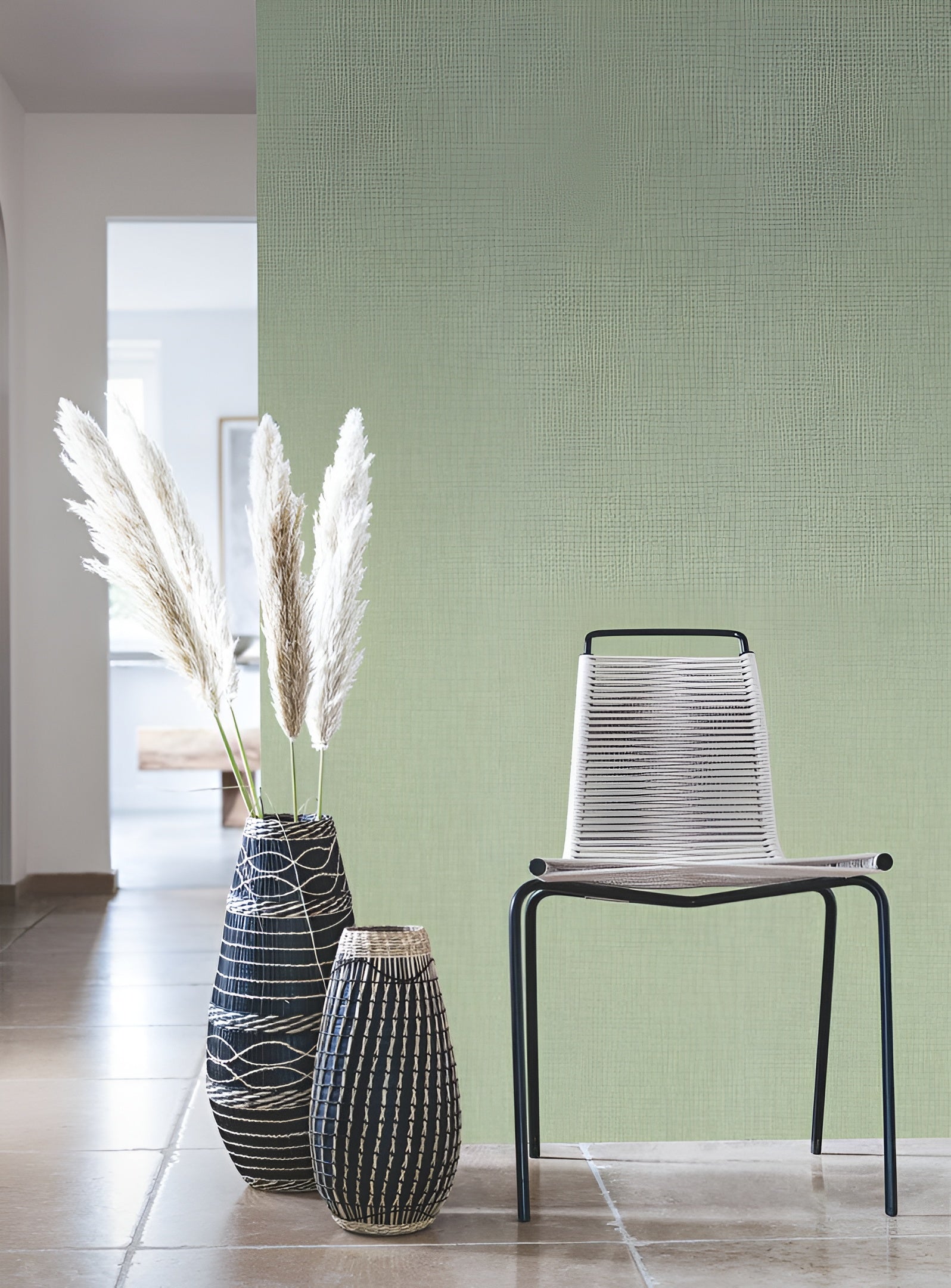 Structural wallpaper imitating linen canvas SHINOK - LICHEN khaki green