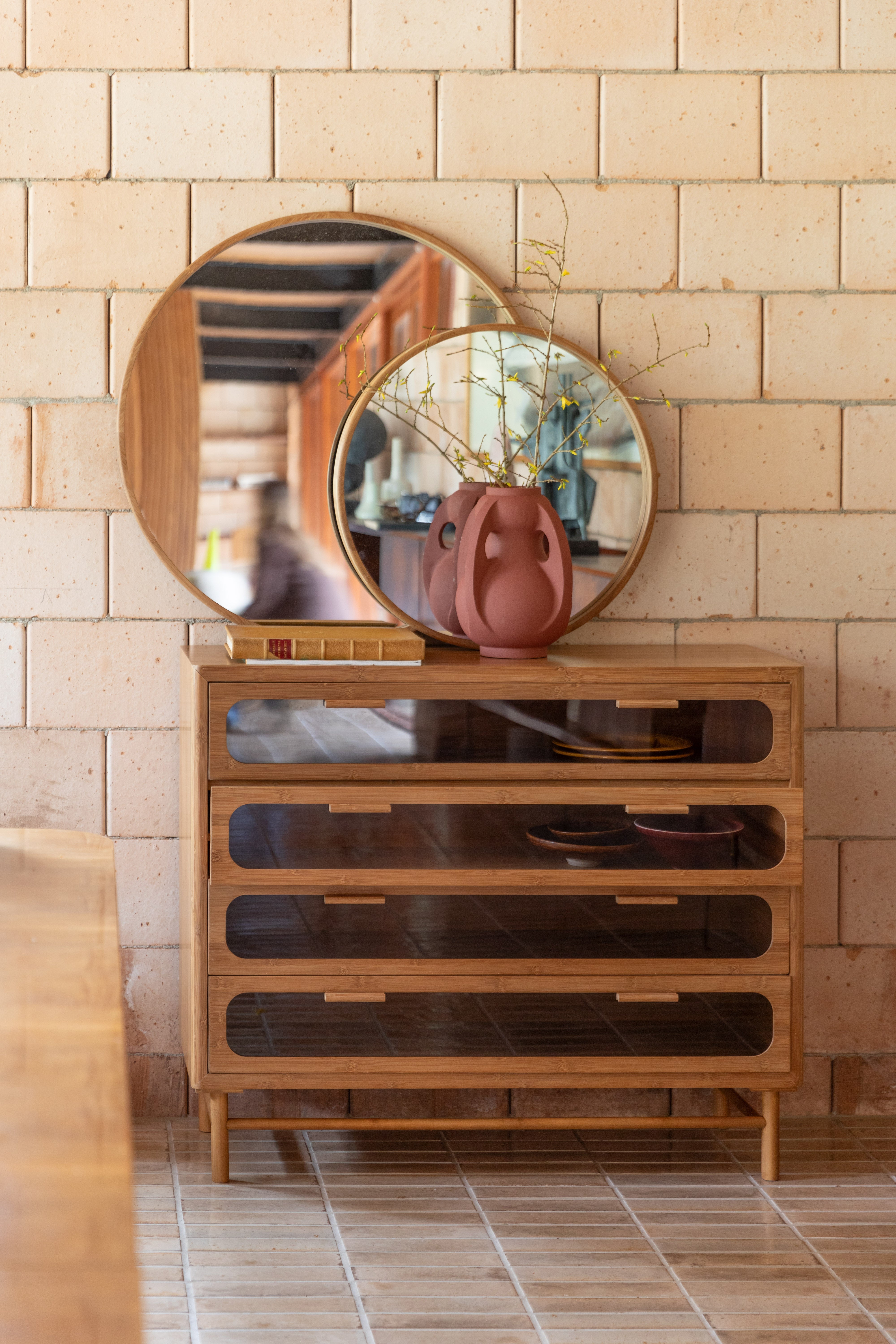 Rundspiegel CAROUN karbonisiertes Bambus