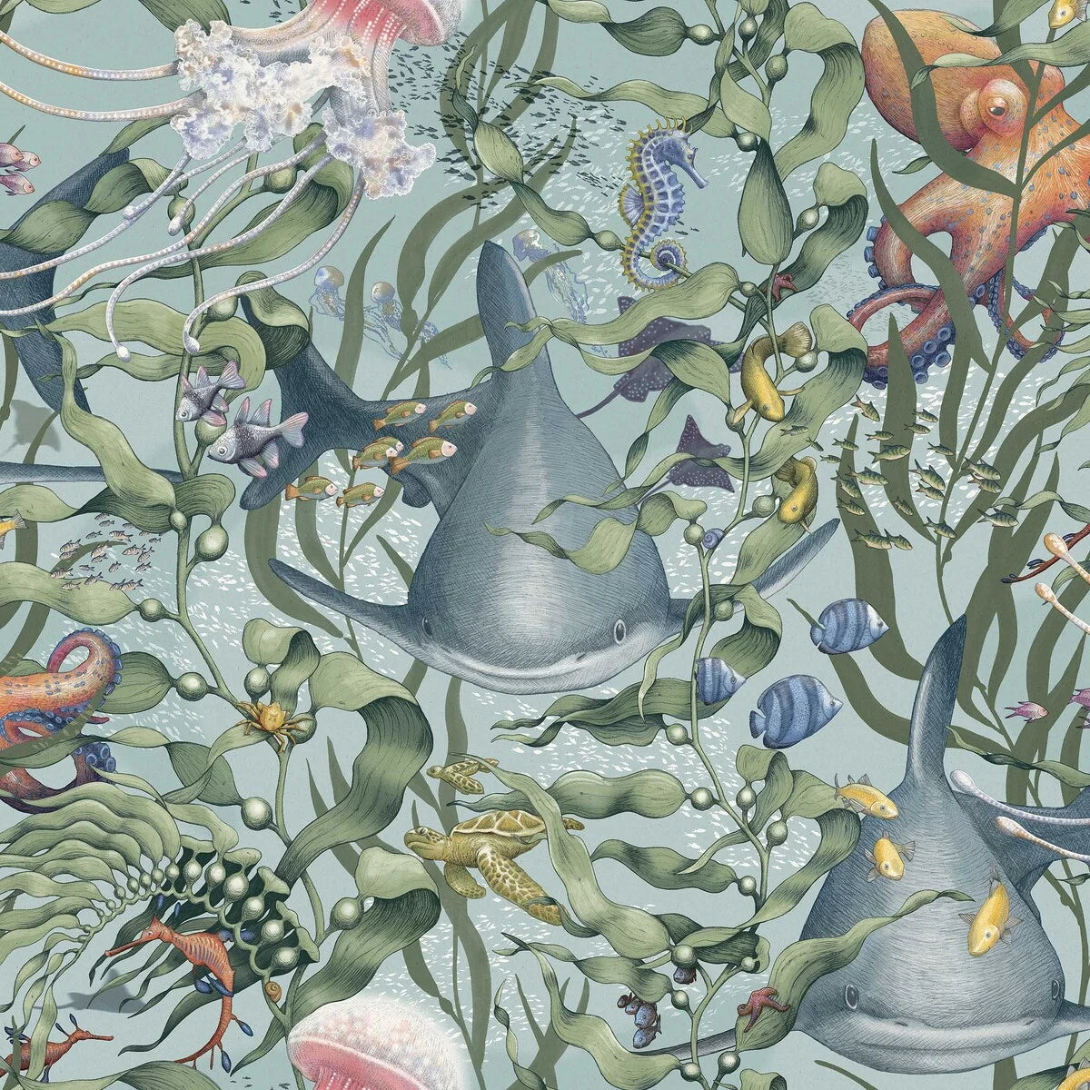 Kinder-Tapete mit Meeresbewohnern UNTERWASSER MAGIE türkis