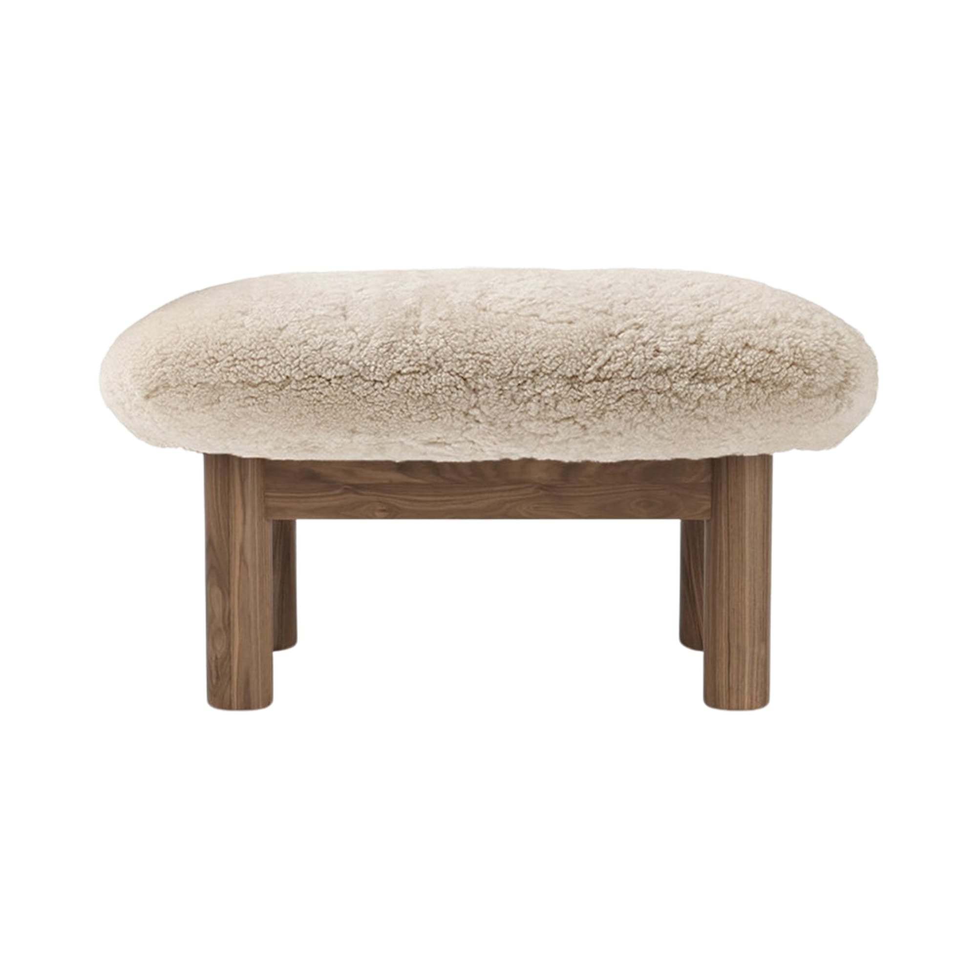 BRASILIA Footstool Sheepskin with Walnut Base