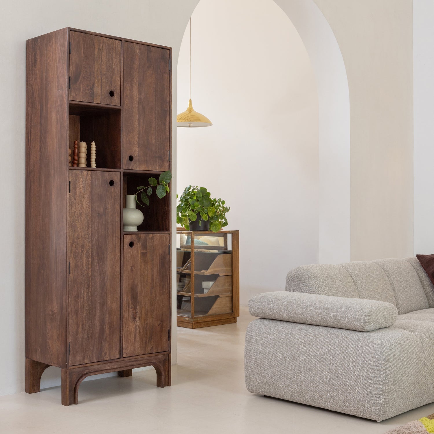 Modulares Sofa MOJO - 1,5-sitziges Element linksseitig in beigem Mélange Bouclé