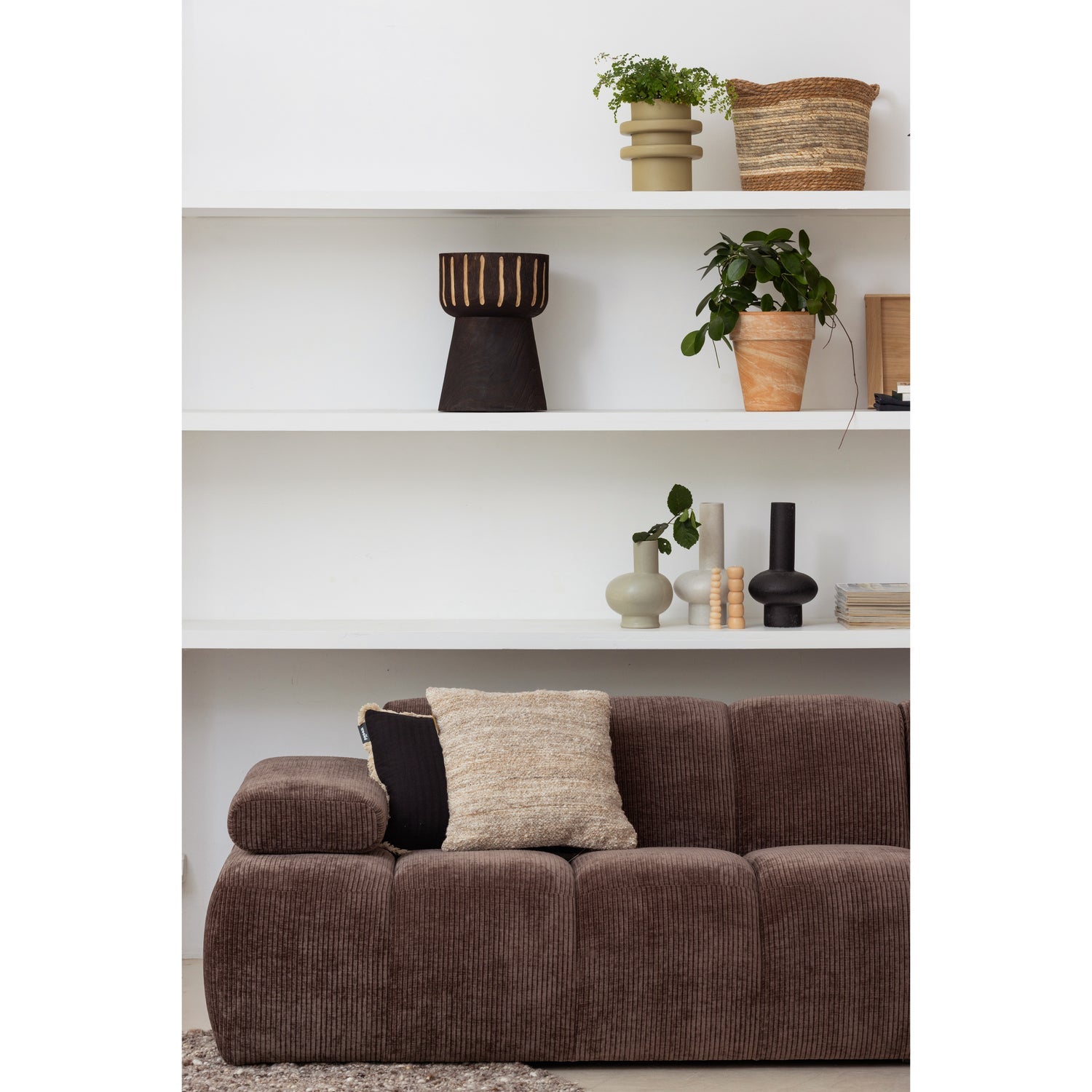 Modulares Sofa MOJO - 1,5-sitziges Element linksseitig in dunkelbraunem Cord