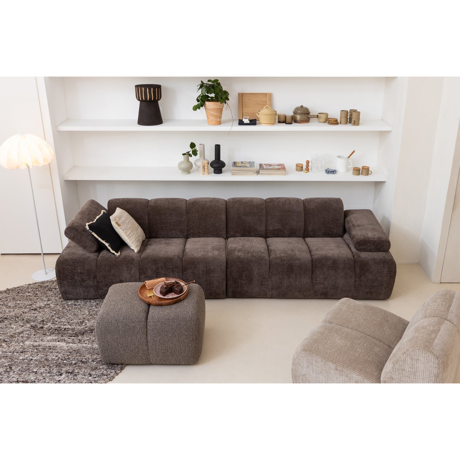 Modulares Sofa MOJO - 1,5-sitziges Element linksseitig in dunkelbraunem Cord