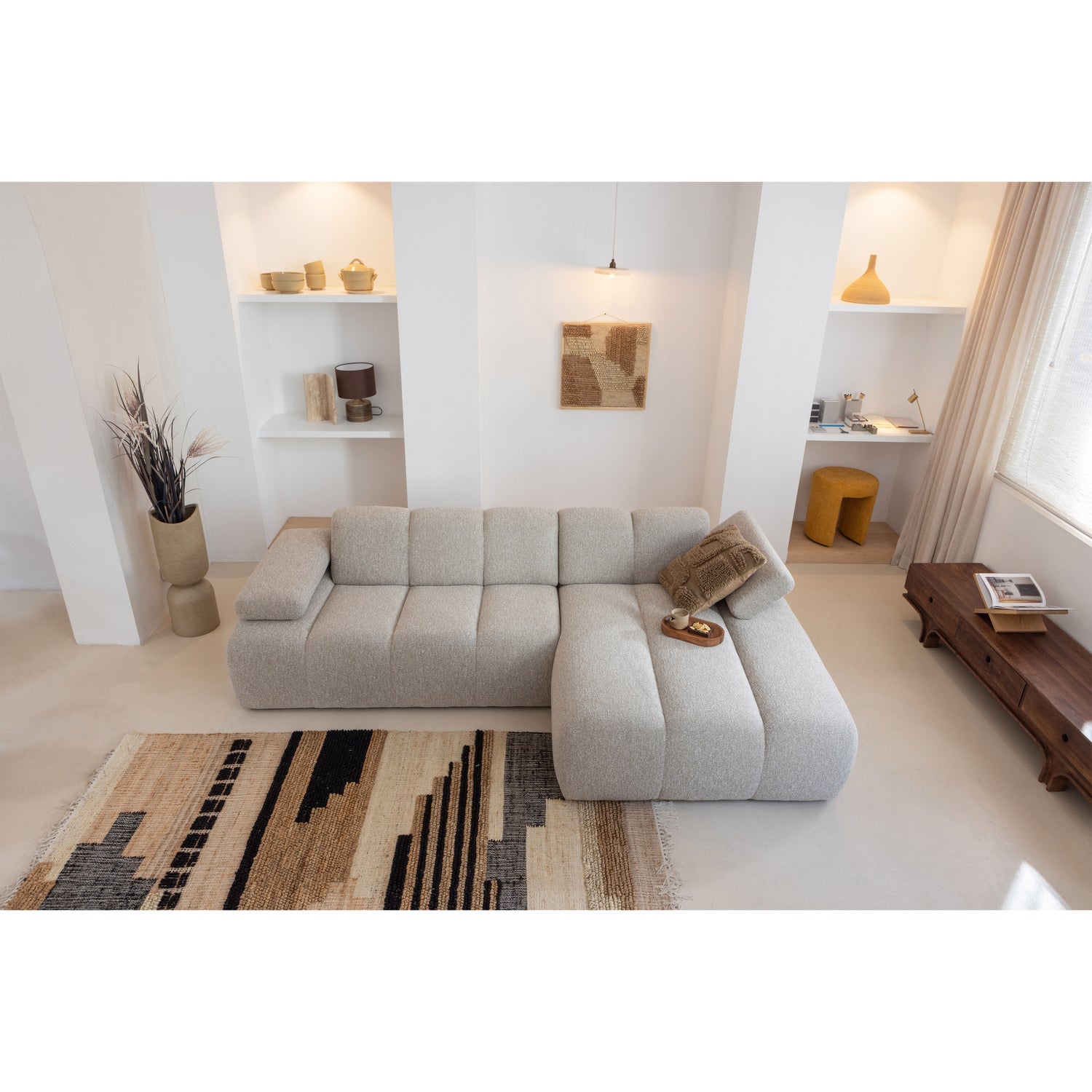 MOJO modular sofa - right-facing chaise lounge in beige mélange bouclé