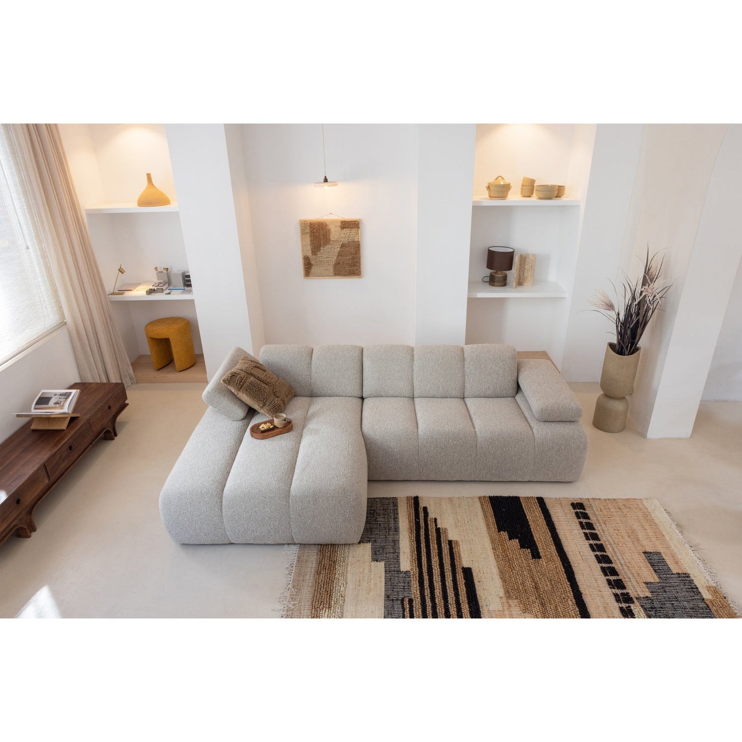 MOJO Modular Sofa - Left-Arm Brown Sheep Fabric Chaise Lounge