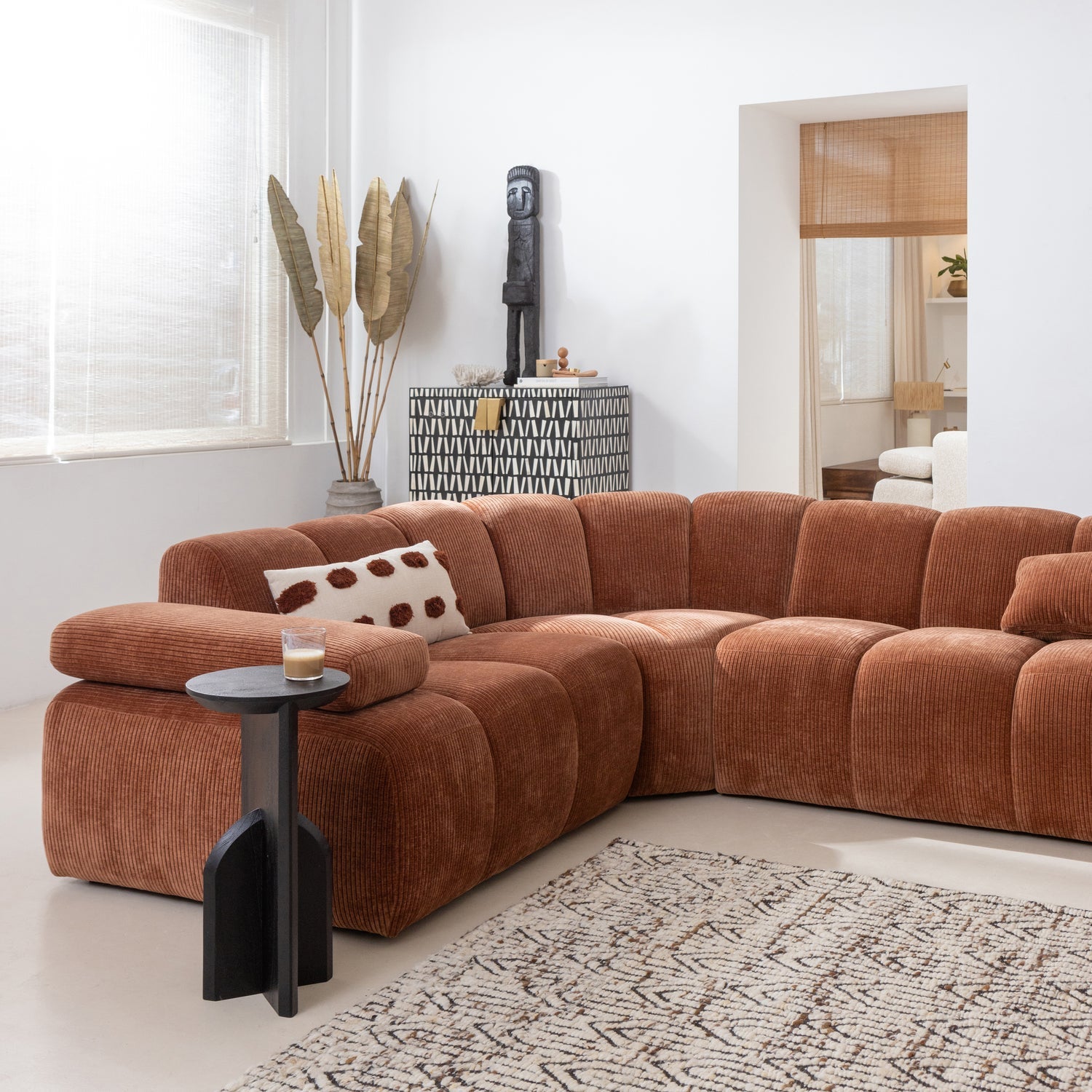 Left-facing modular sofa for 6 people MOJO rust brown lambswool