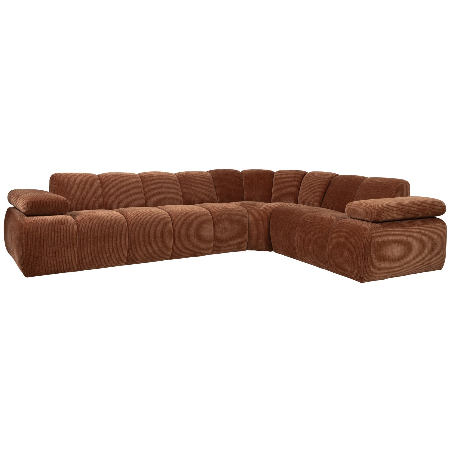 Right-facing modular corner sofa for 6 people MOJO rust brown corduroy