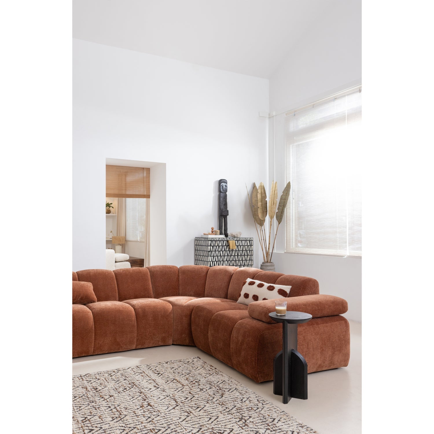 Right-facing modular corner sofa for 6 people MOJO rust brown corduroy