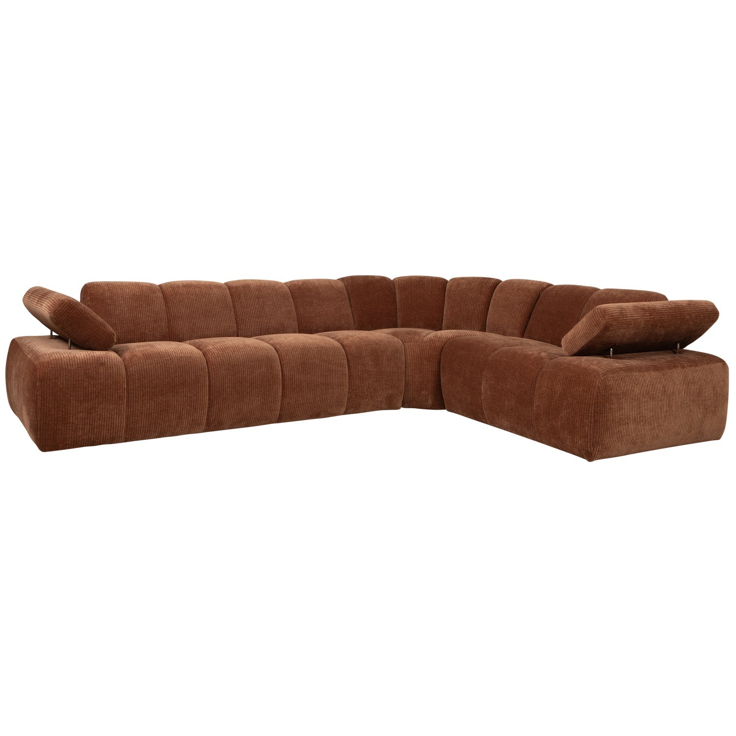 Right-facing modular corner sofa for 6 people MOJO rust brown corduroy