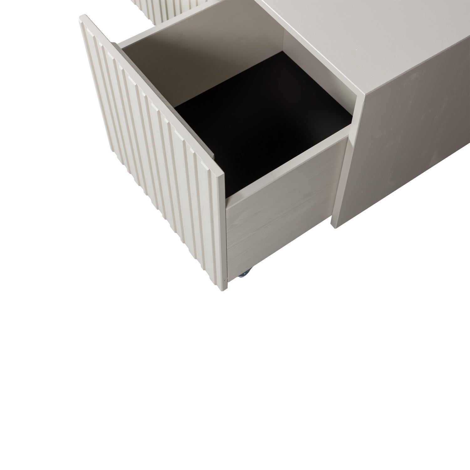 Bank mit Gravurschubladen grauer Kiefernholz