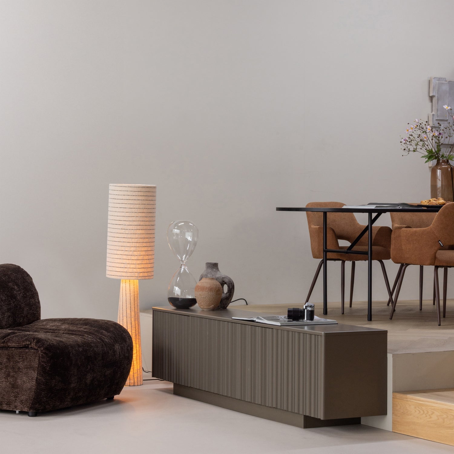 LOFT Cream Floor Lamp with Black Stripes