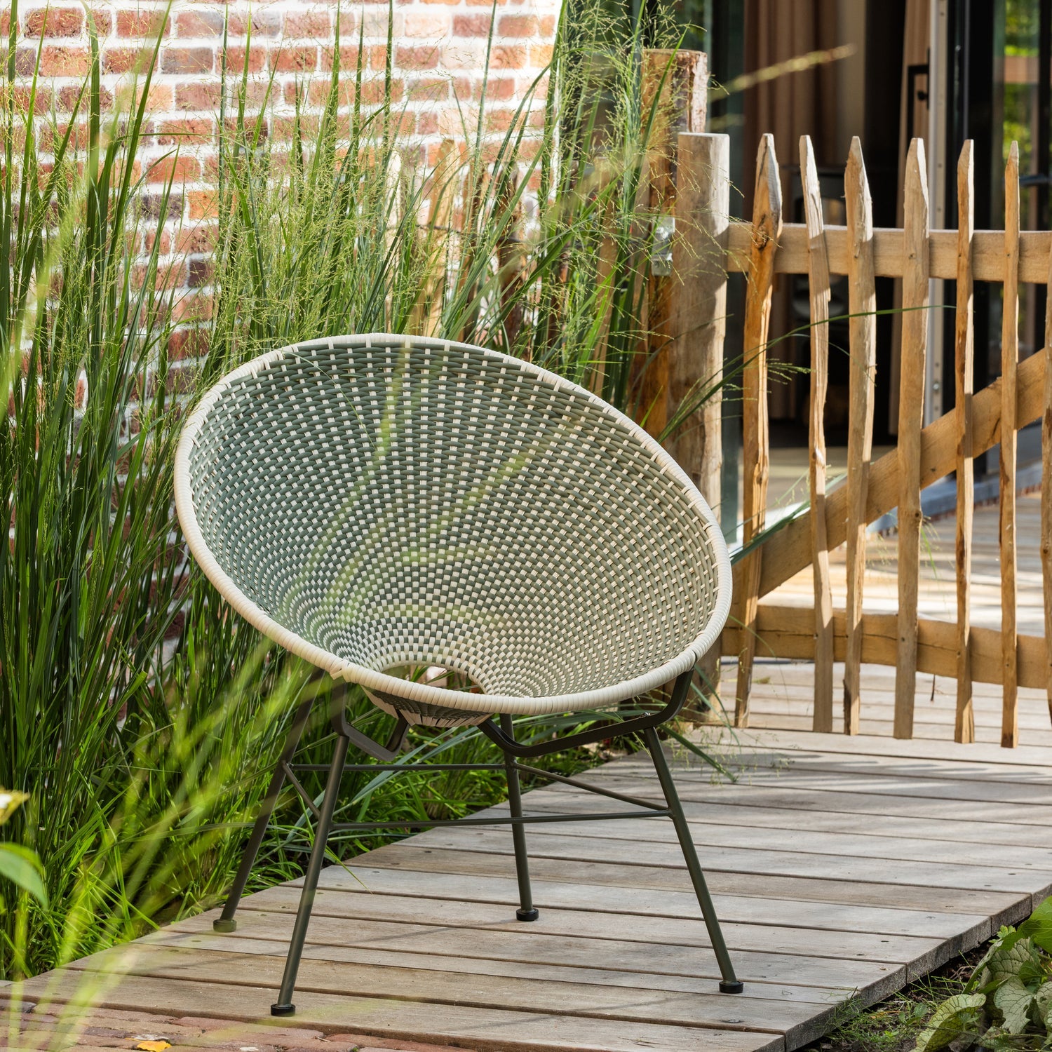 KAZOUN Green Garden Armchair with Black Base