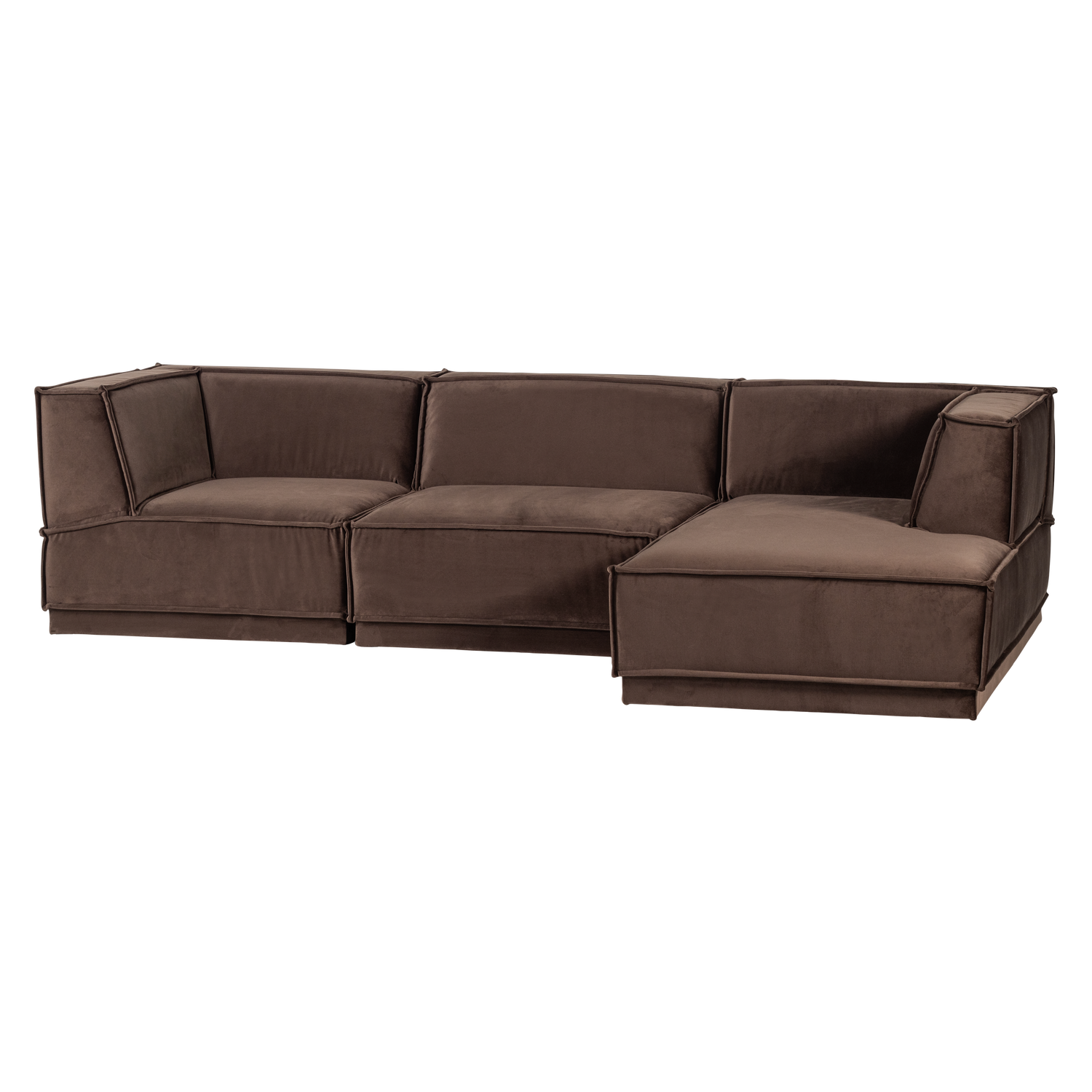 Right-facing Velvet Corner Sofa MANU in Brown