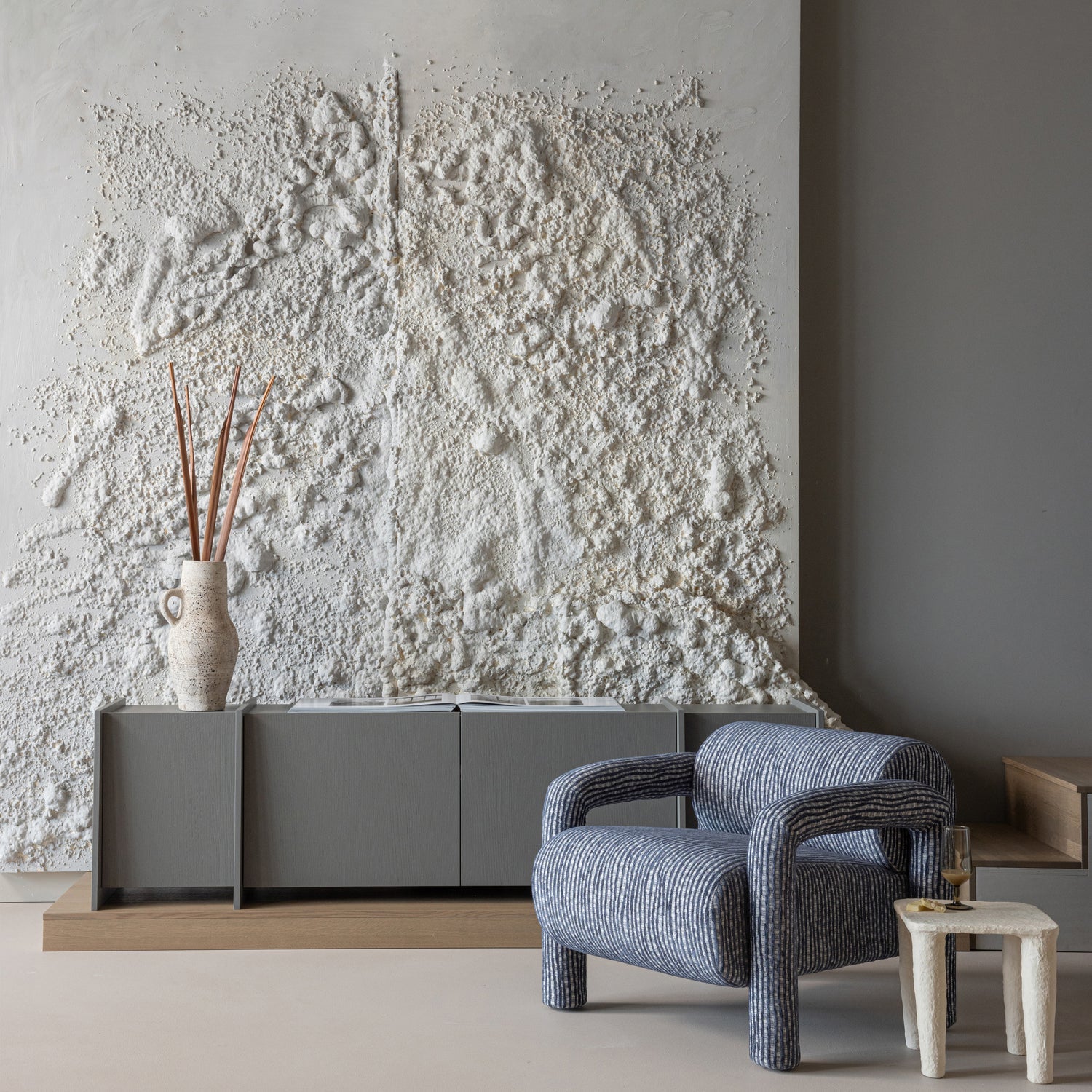 LENNY Armchair in Gray with Blue