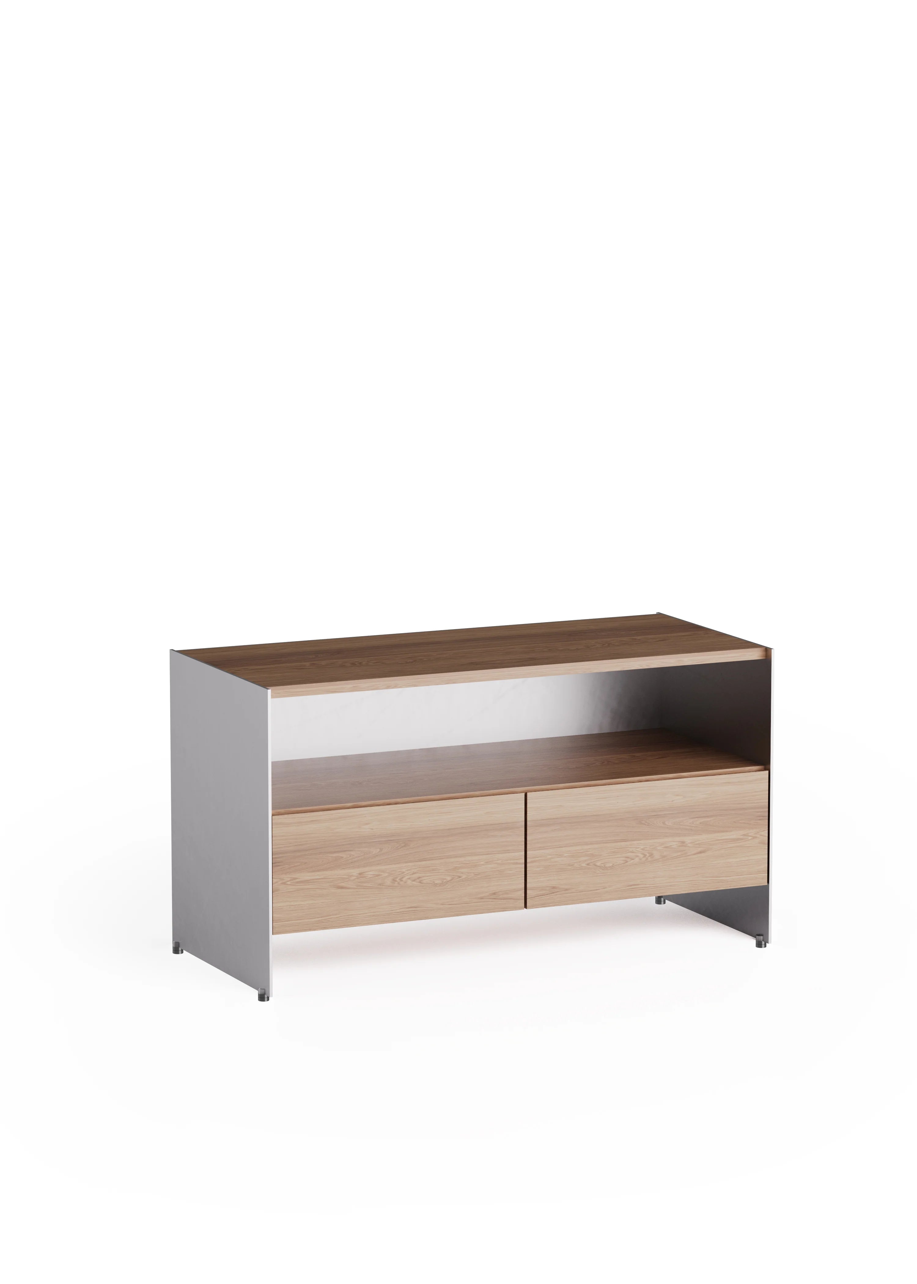 Schrank ALOOX 90 aus Eichenholz mit Aluminiumoberfläche