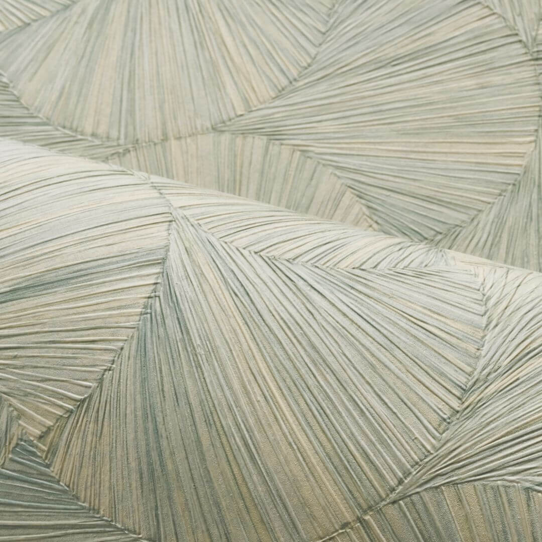 Geometric Structural Wallpaper with Leaf Plant Motif LOMBOK - OPALINE Light Green