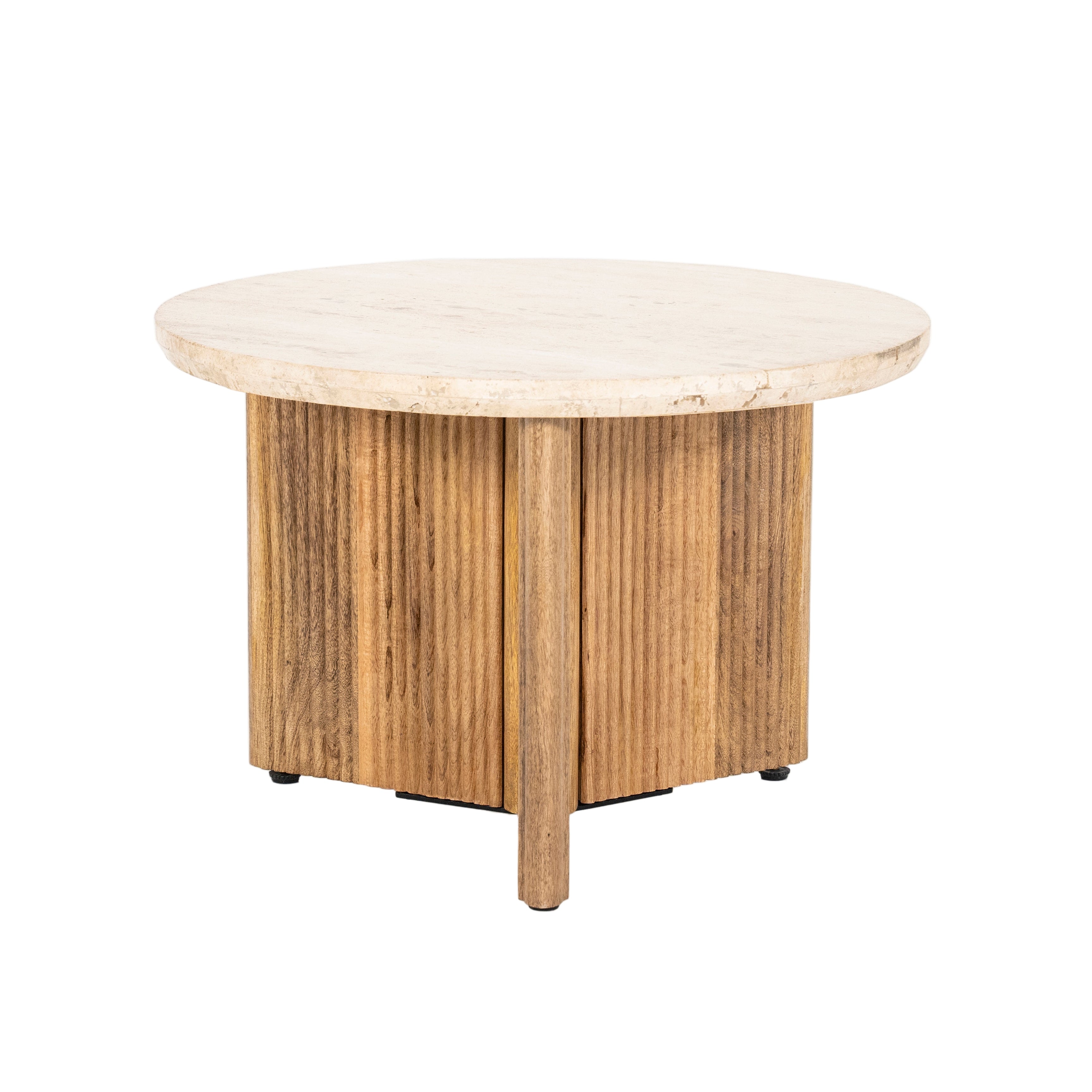 SARA light beige travertine side table with mango wood