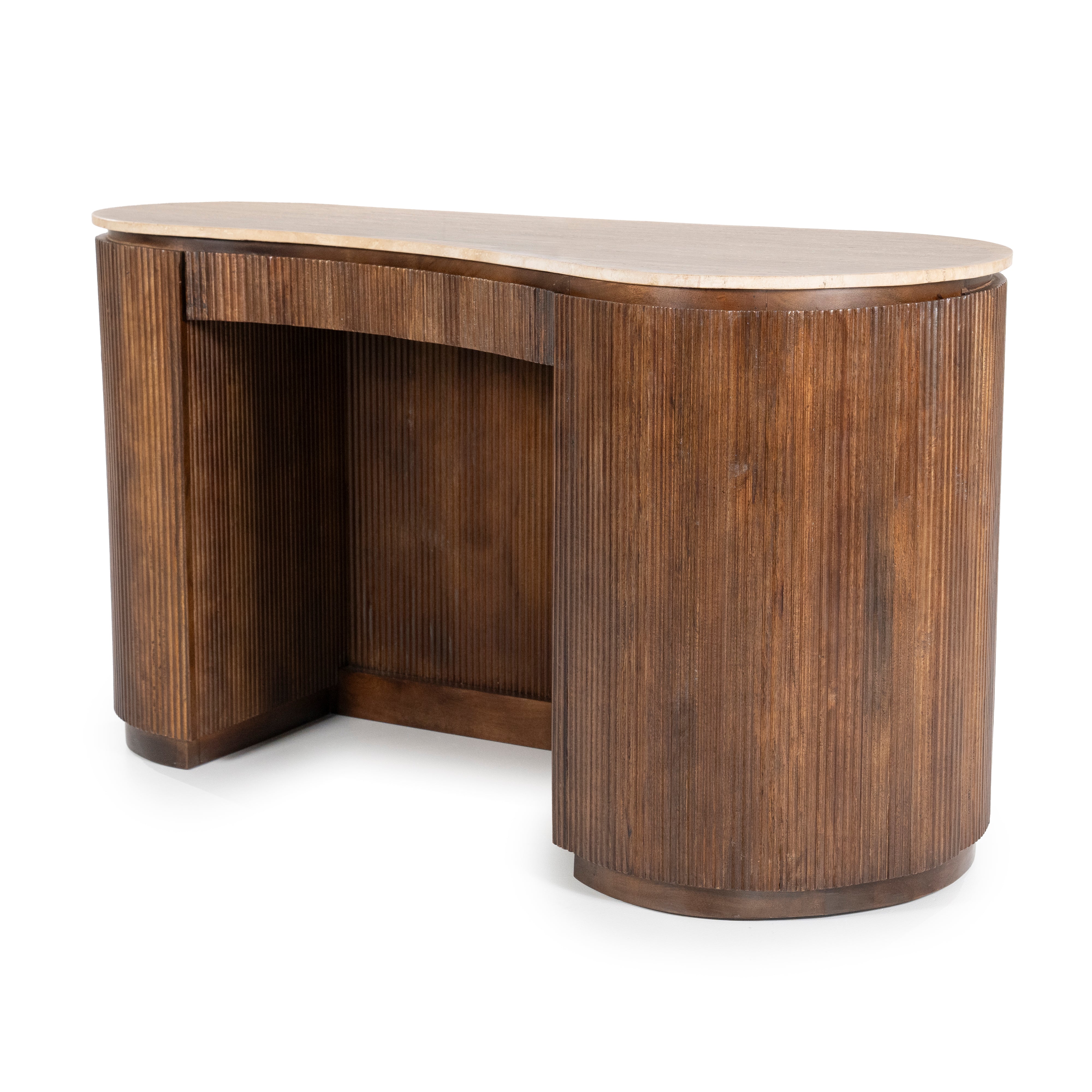 MARI desk made of mango wood with a travertine top