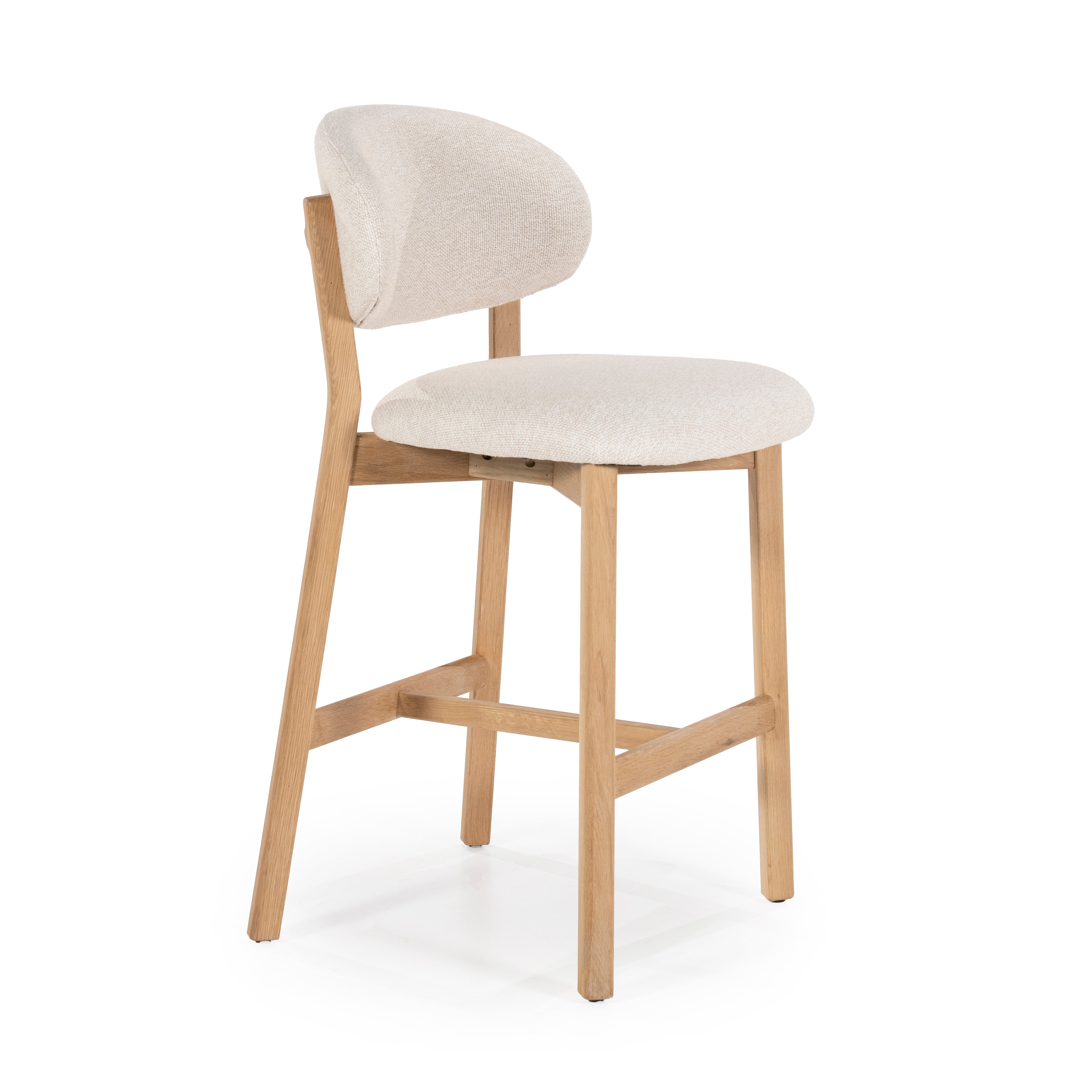 Hocker MIKKY beige mit Eichenbasis