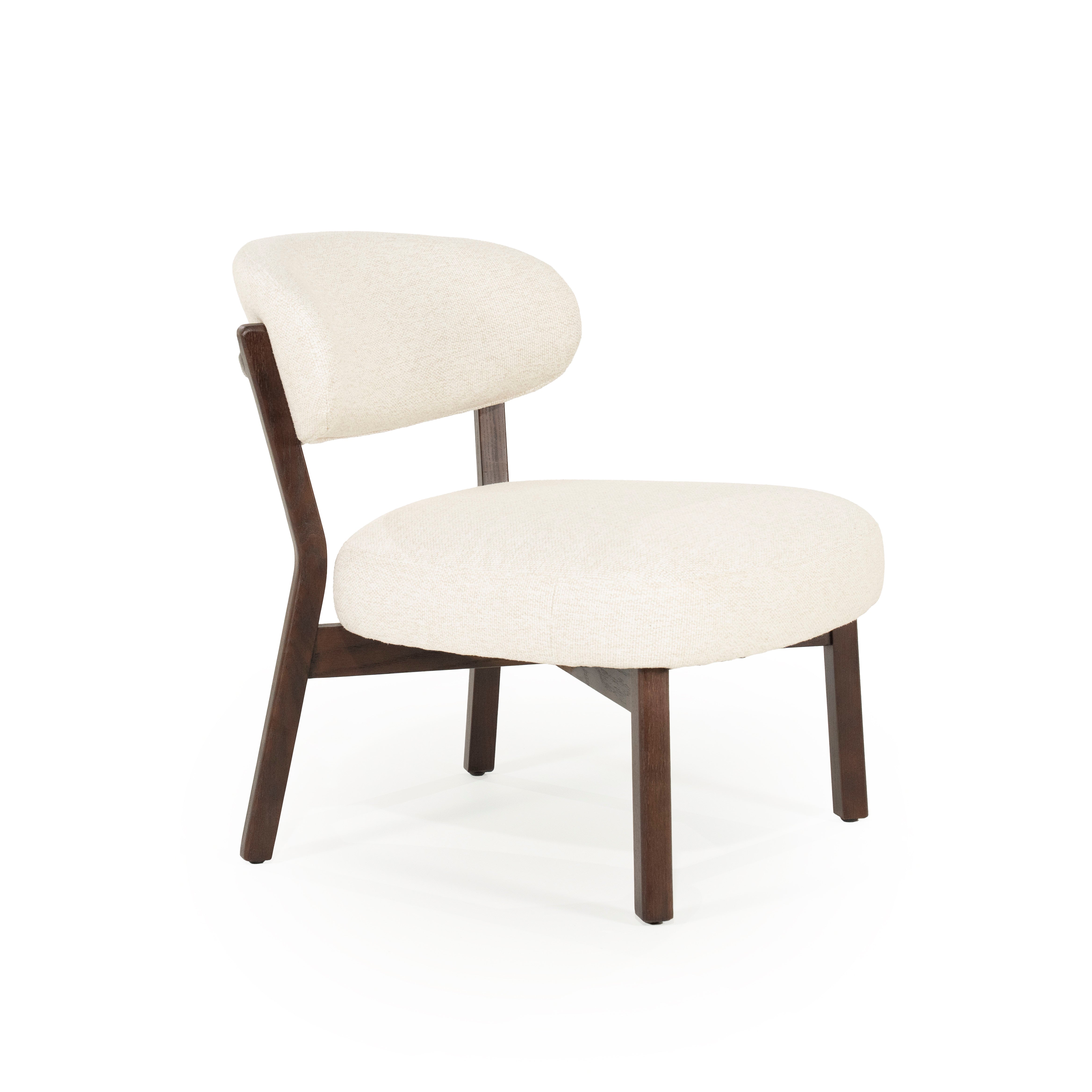 MIKKY Armchair in Light Beige with Dark Wooden Base