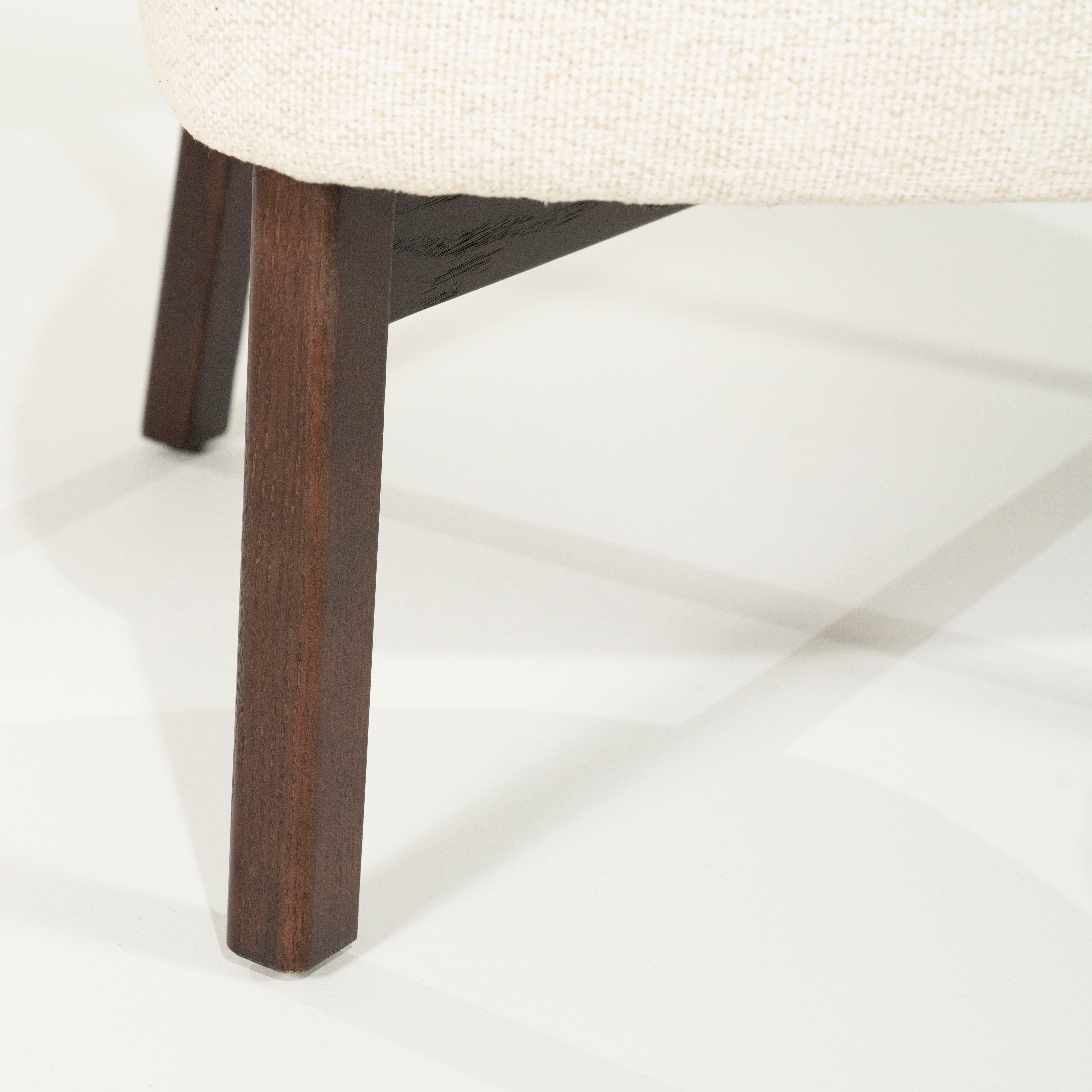 MIKKY Armchair in Light Beige with Dark Wooden Base