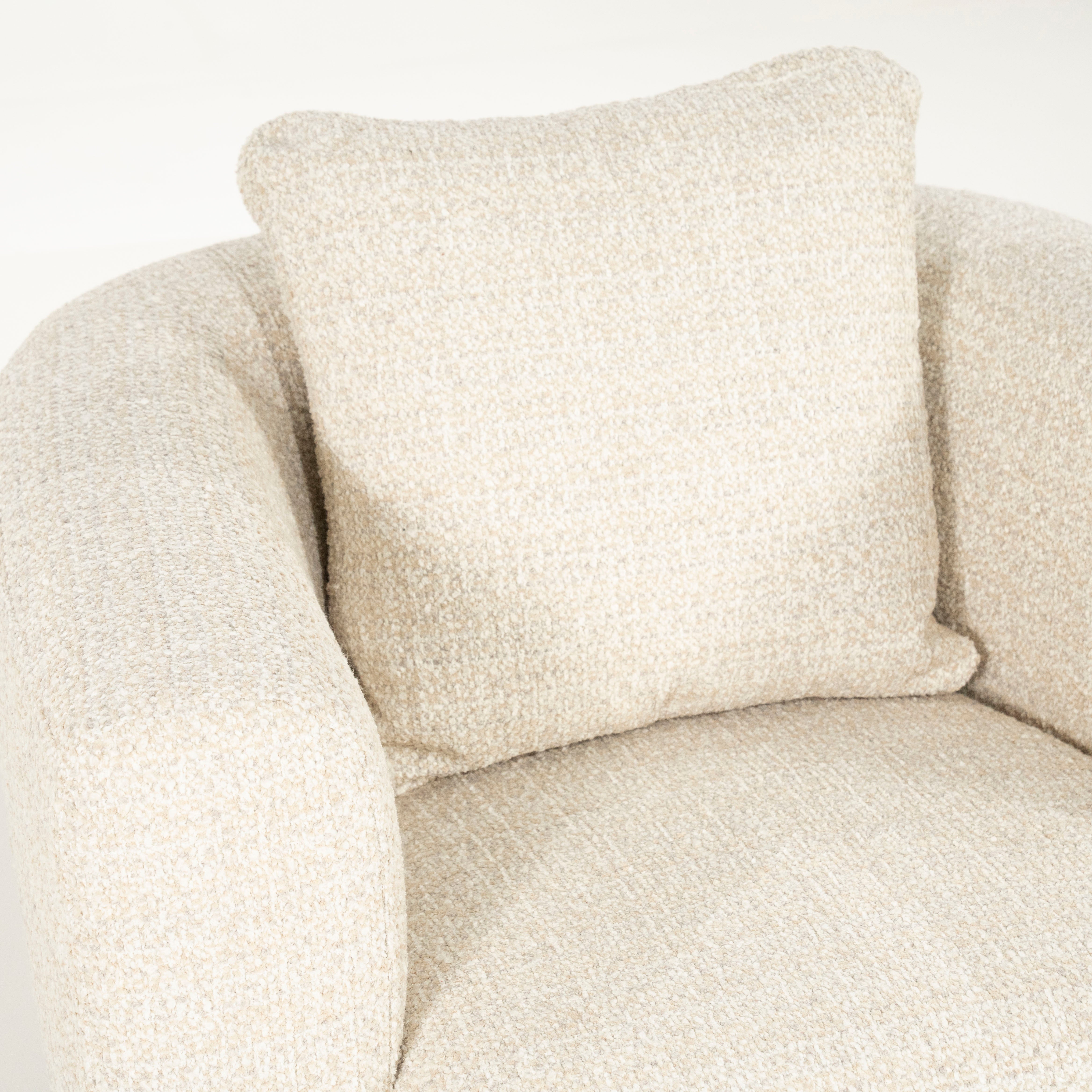 JORDAN light beige swivel armchair with wooden base