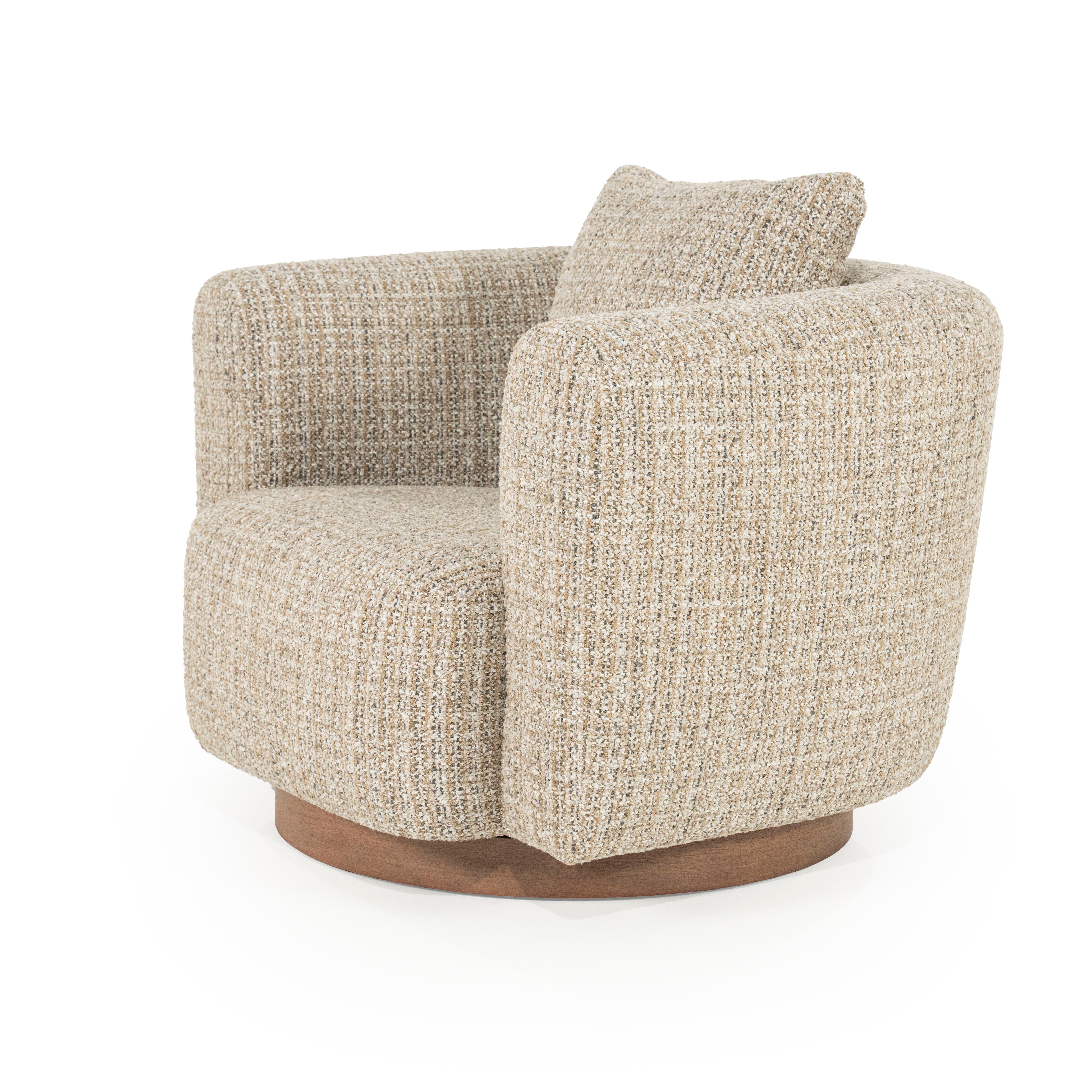 JORDAN beige swivel armchair with wooden base