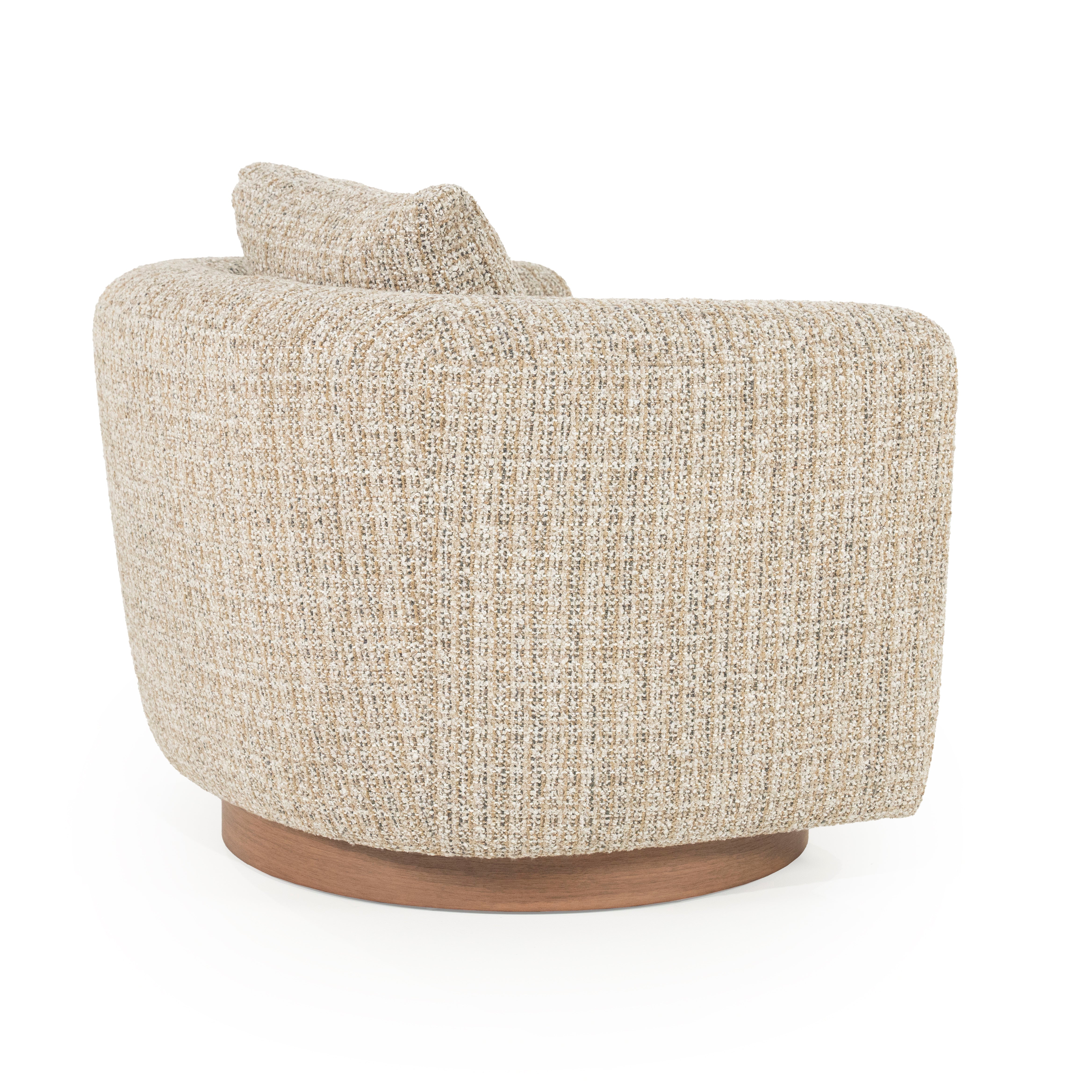 JORDAN beige swivel armchair with wooden base