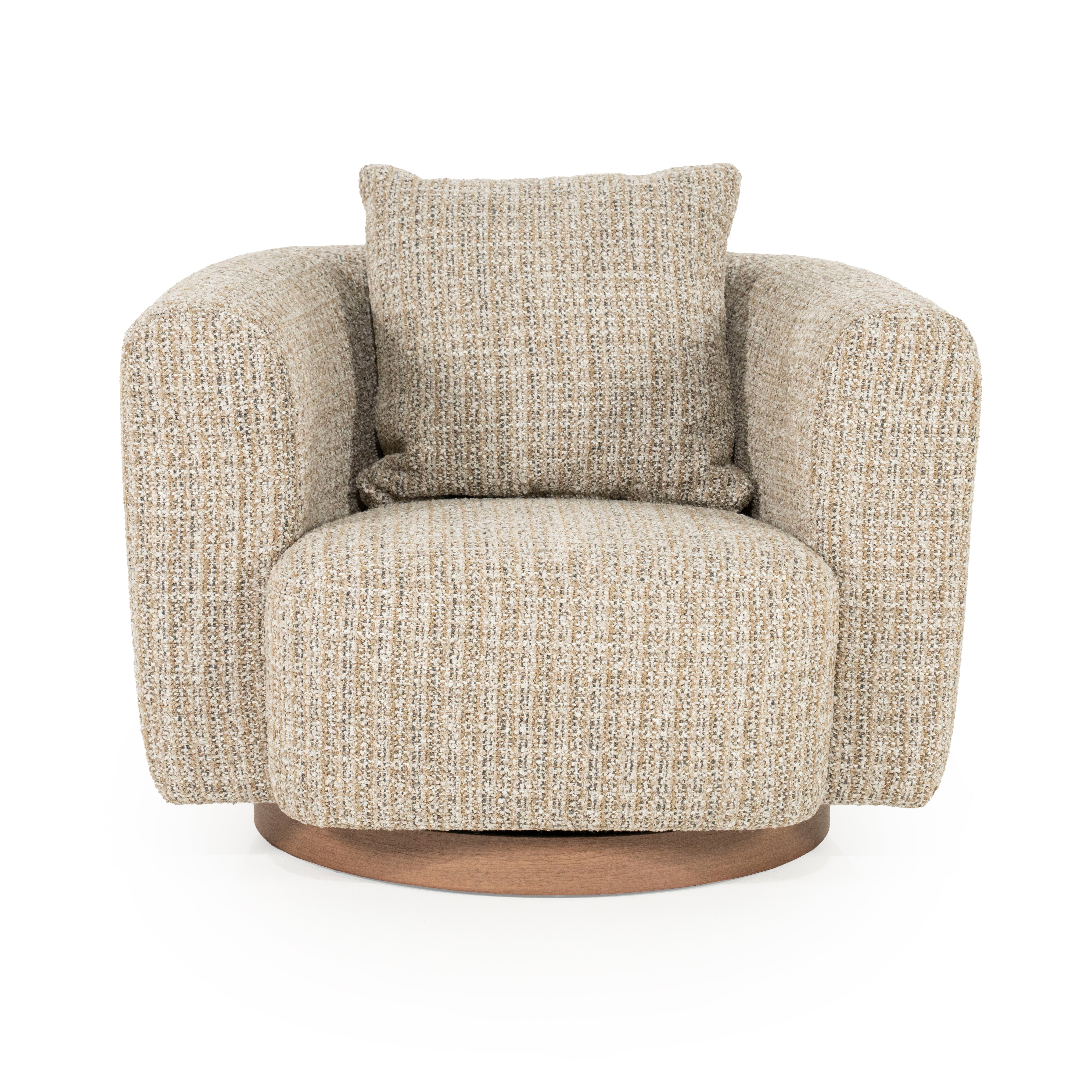 JORDAN beige swivel armchair with wooden base
