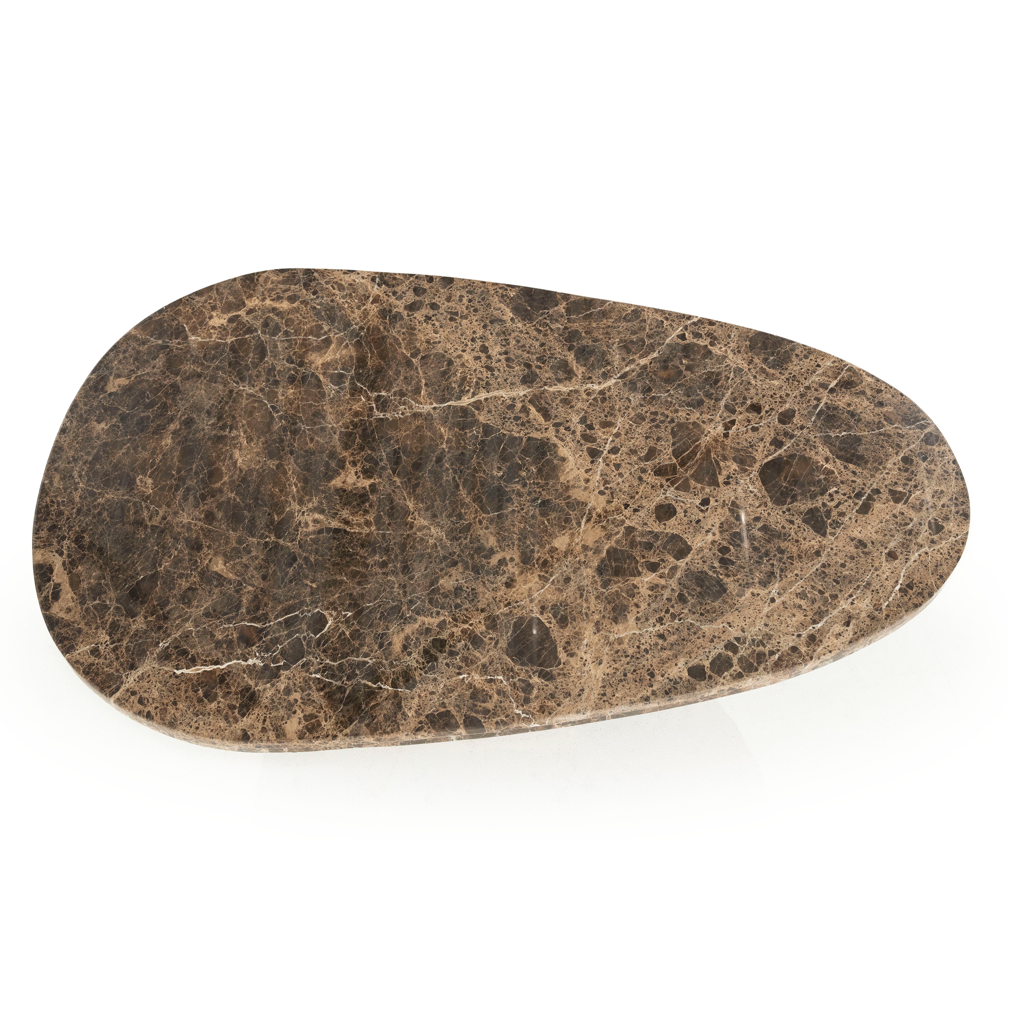 Couchtisch BRADLEY dunkelbrauner Marmor mit Holzgestell